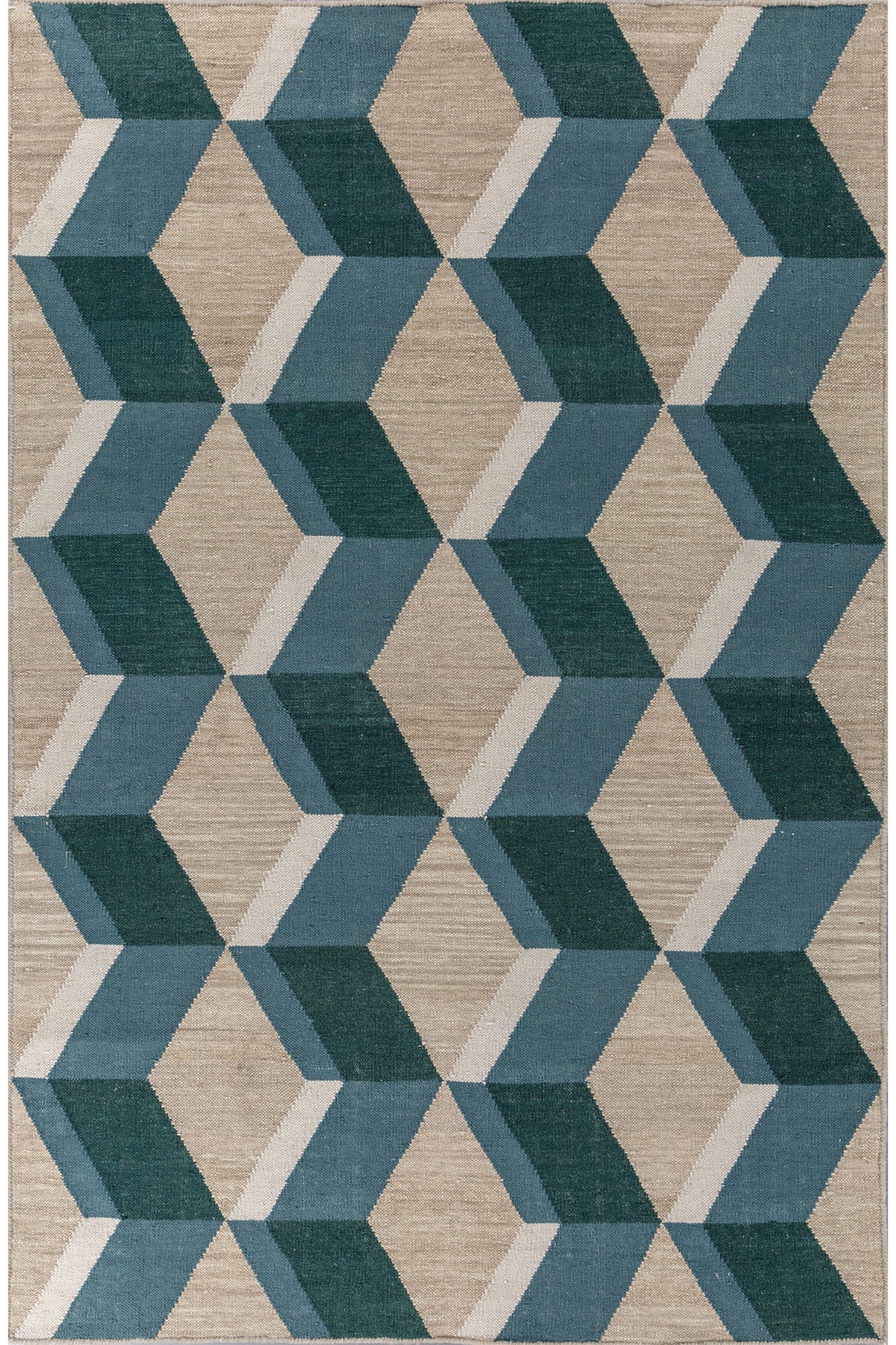 Jaipur Rugs Soft Isomatric Cube 5X8 Feet Rug| Soft Beige & Capri Hand Knotted Dhurrie Carpet For Living Room