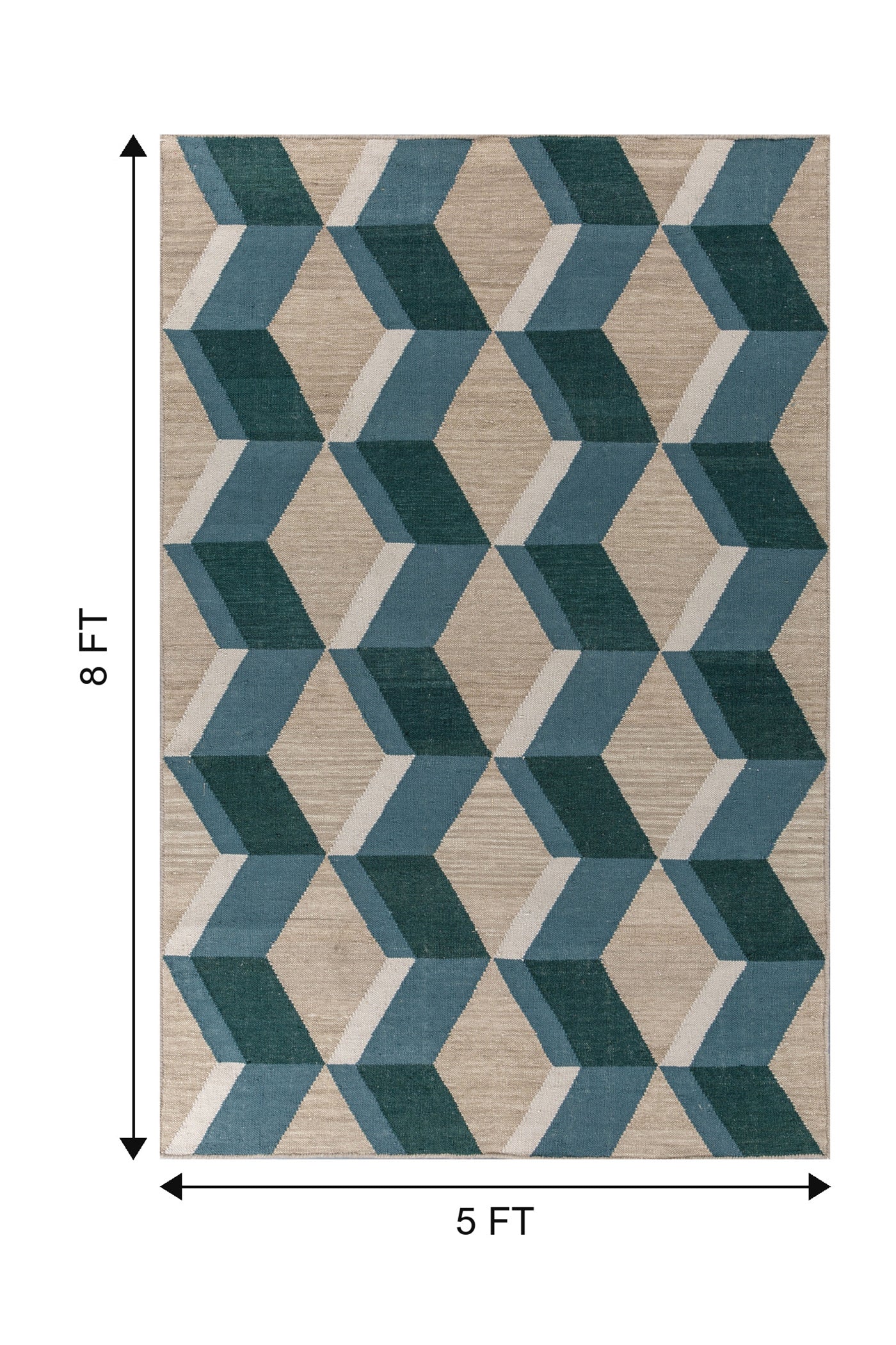 Jaipur Rugs Soft Isomatric Cube 5X8 Feet Rug| Soft Beige & Capri Hand Knotted Dhurrie Carpet For Living Room