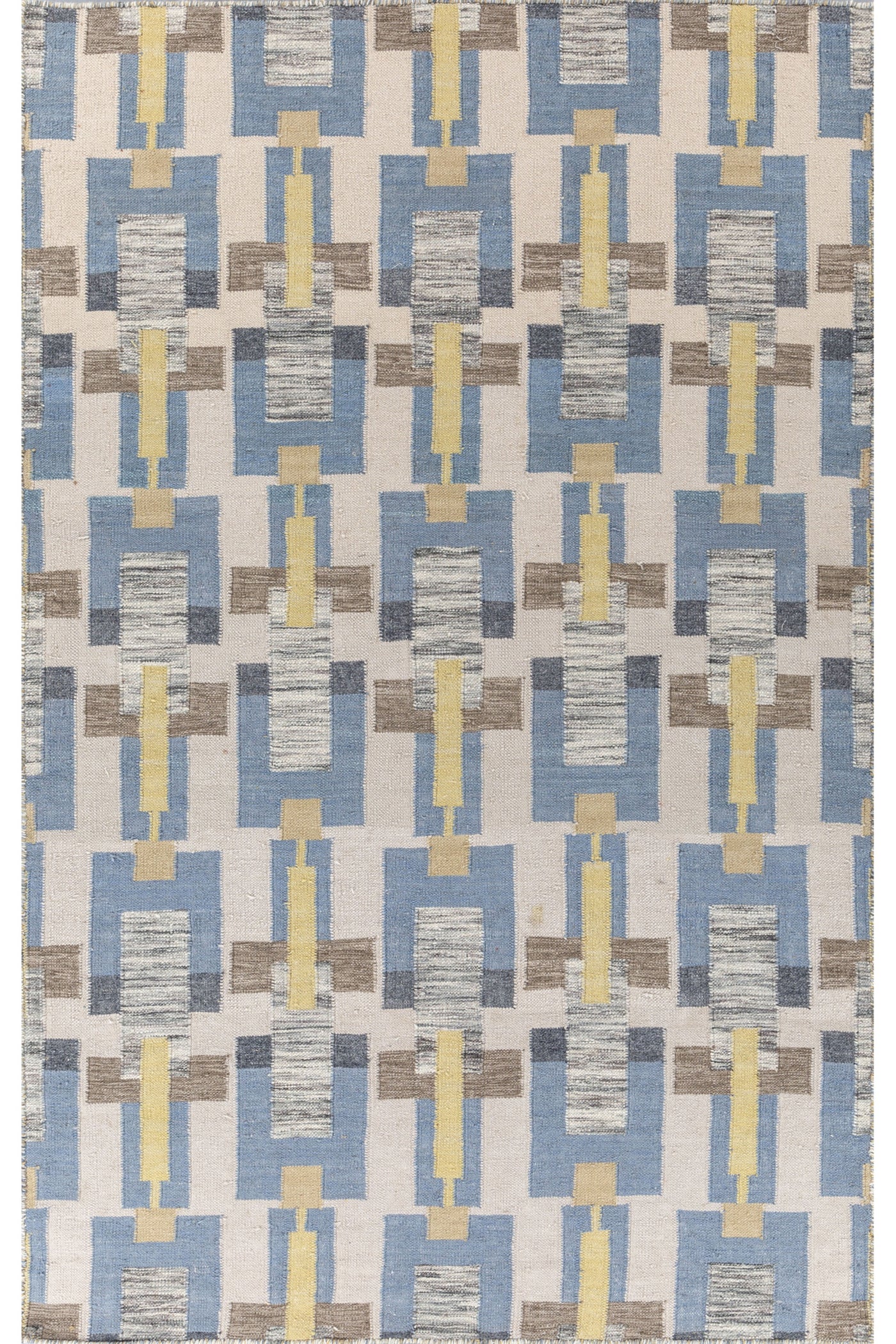 Jaipur Rugs Soft Geomatric 5X8 Feet Rug| Aegean Blue & Antique White Hand Knotted Dhurrie Carpet For Living Room