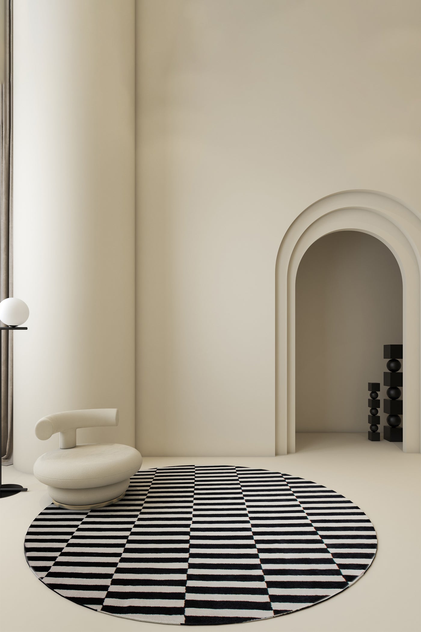 Jaipur Rugs Soft Striped 8X8 Feet Rug| Ebony & Snow White Hand Tufted Rug Carpet For Living Room