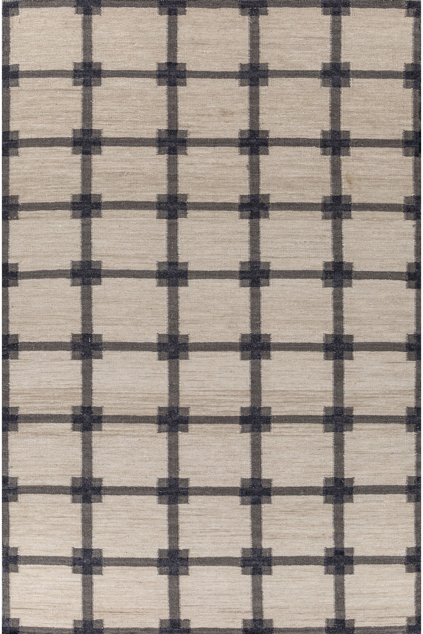 Jaipur Rugs Soft Geometric Grid 5X8 Feet Rug| Soft Beige & Charcoal Slate Hand Knotted Dhurrie Carpet For Living Room