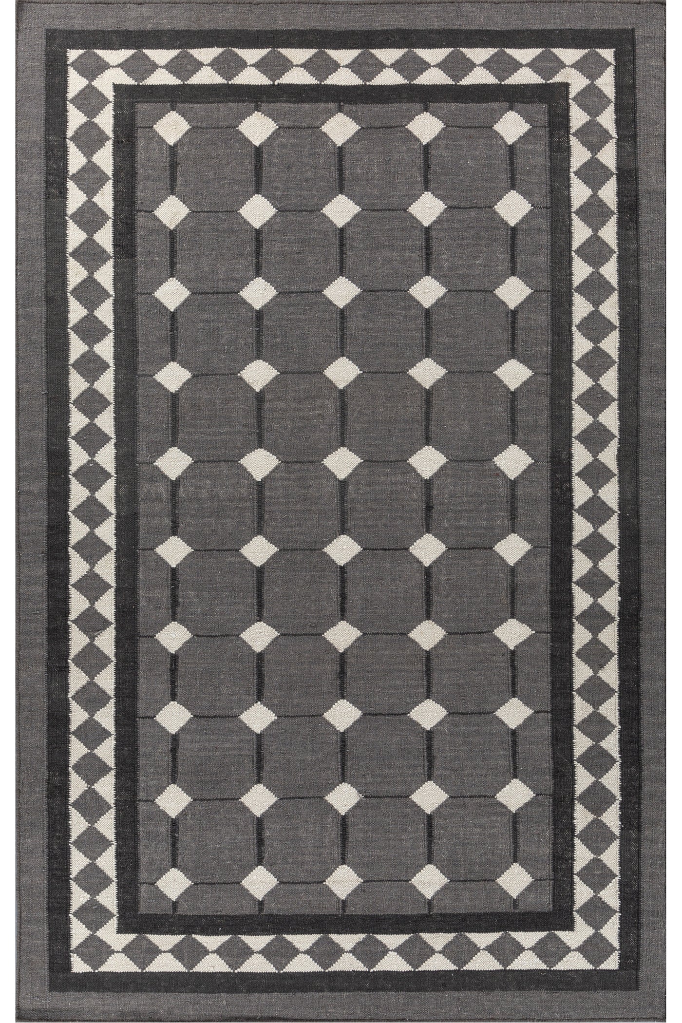 Jaipur Rugs Soft Geomatric Grid 5X8 Feet Rug| Charcoal Slate & Liquorice Hand Knotted Dhurrie Carpet For Living Room