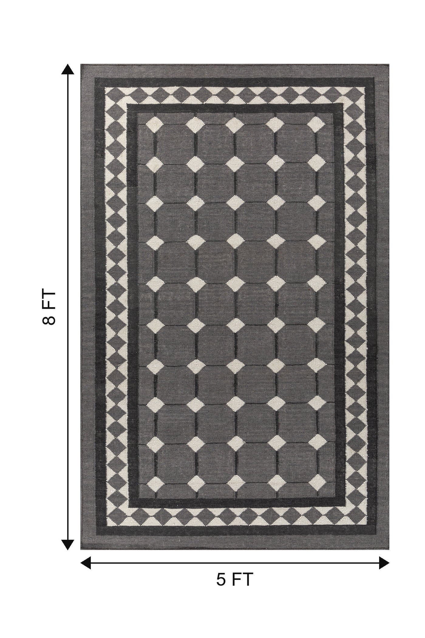 Jaipur Rugs Soft Geomatric Grid 5X8 Feet Rug| Charcoal Slate & Liquorice Hand Knotted Dhurrie Carpet For Living Room