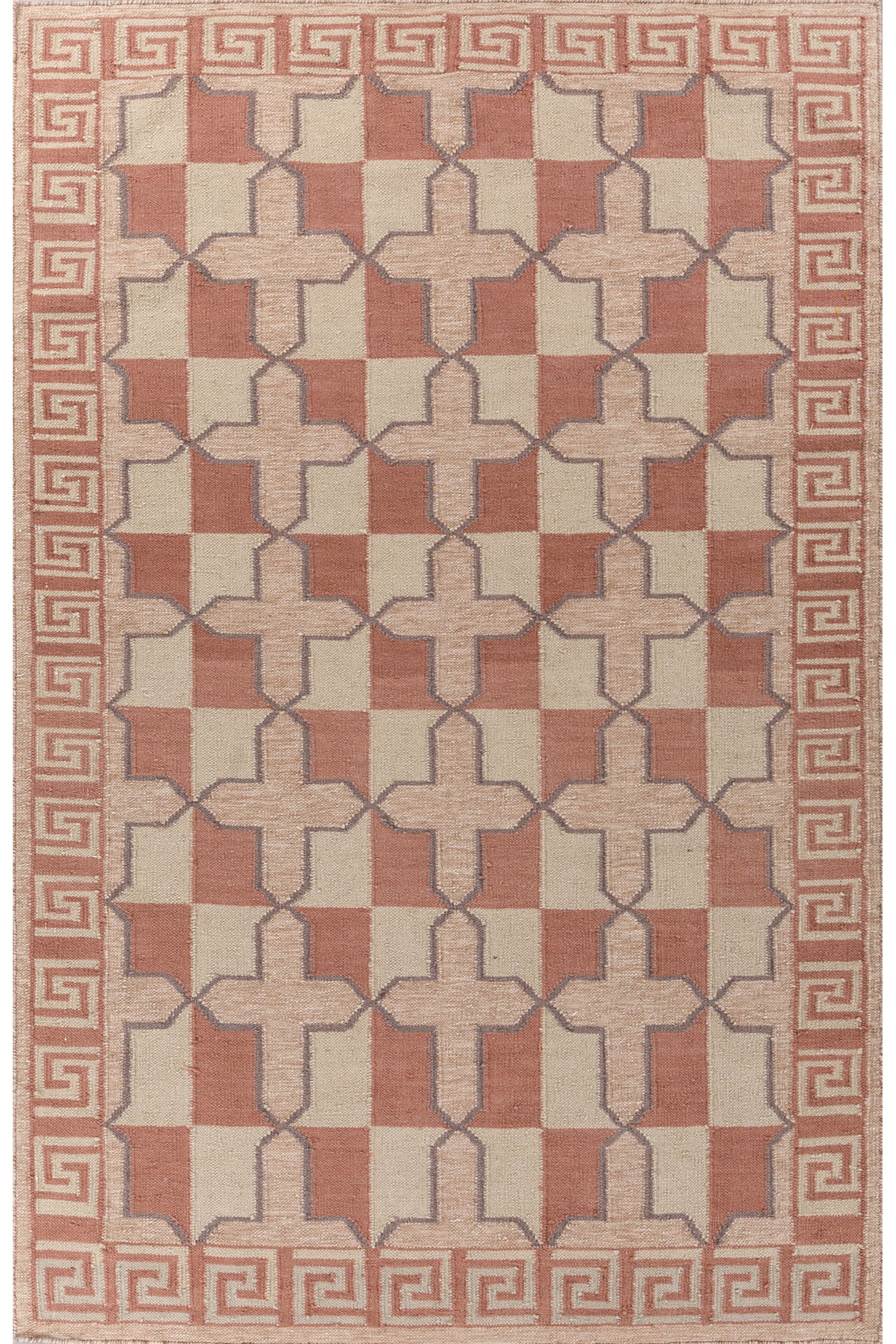 Jaipur Rugs Soft Geomatric With Greek Key Border 5X8 Feet Rug| Apricot & Sand Hand Knotted Dhurrie Carpet For Living Room