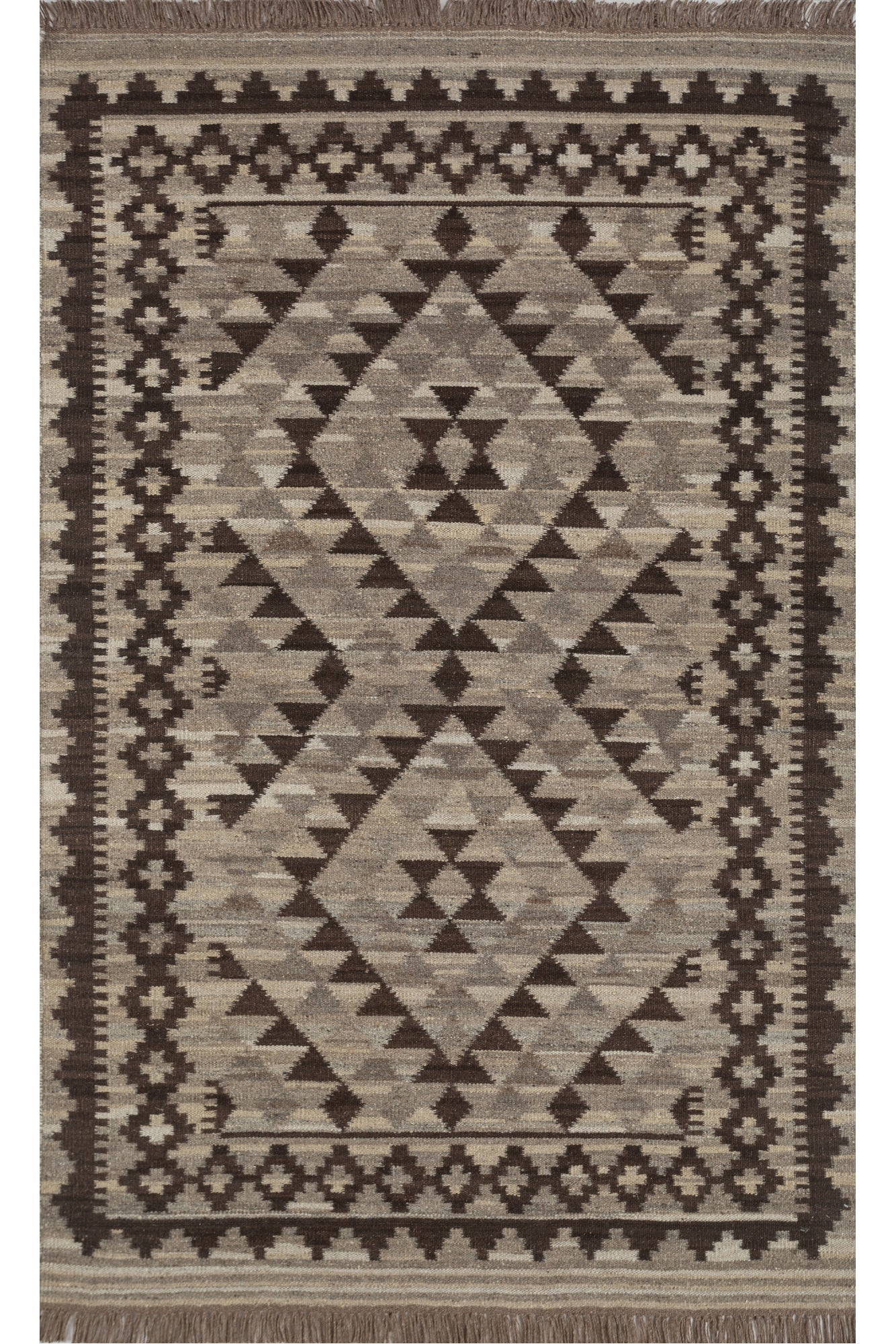 Jaipur Rugs Soft Tribal 5X8 Feet Rug| Natural Gray & Cola Hand Knotted Dhurrie Carpet For Living Room