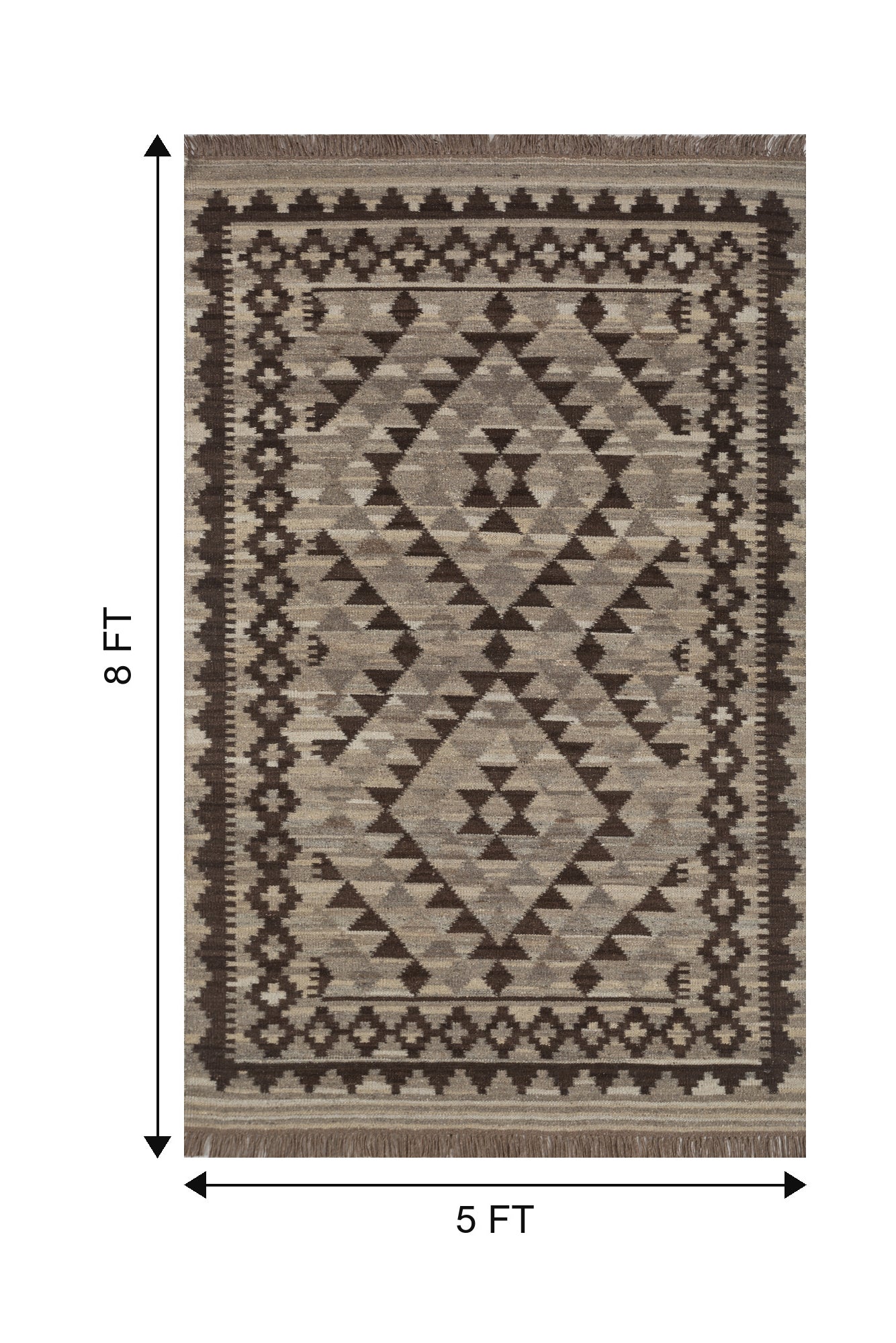 Jaipur Rugs Soft Tribal 5X8 Feet Rug| Natural Gray & Cola Hand Knotted Dhurrie Carpet For Living Room