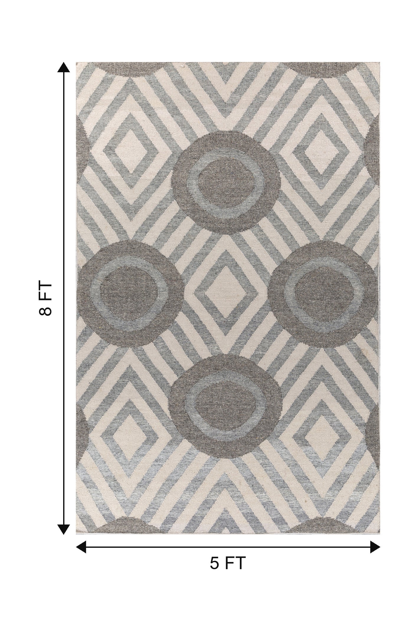 Jaipur Rugs Soft Modern Geomatric 5X8 Feet Rug| Antique White & Steel Wool Hand Knotted Dhurrie Carpet For Living Room