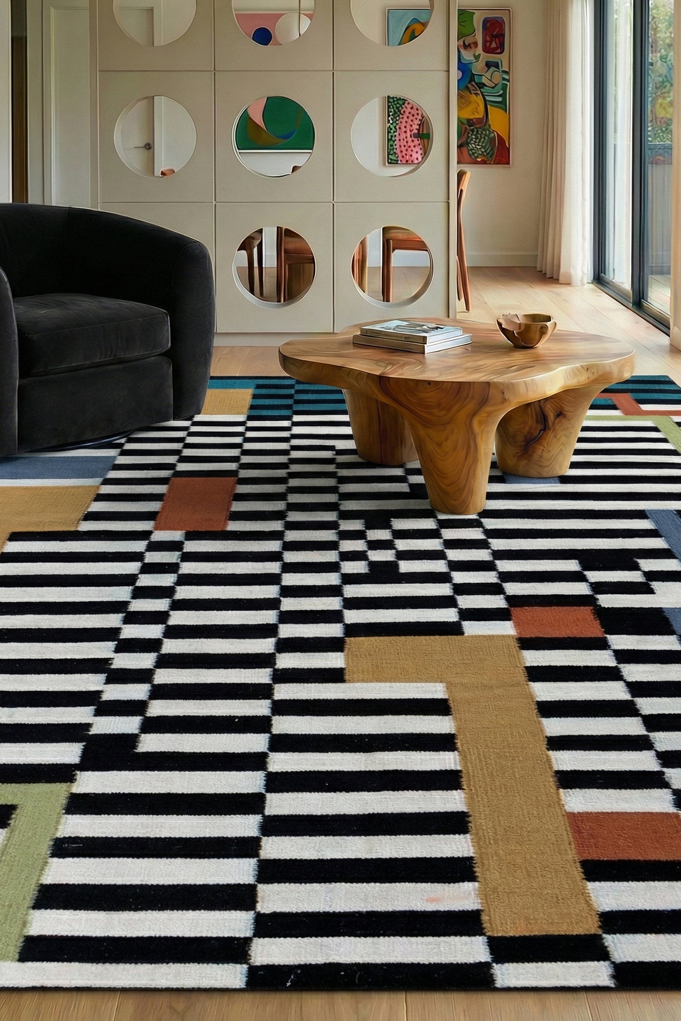 Jaipur Rugs Soft Striped 6X9 Feet Rug| Ebony & Undyed White Hand Knotted Dhurrie Carpet For Living Room