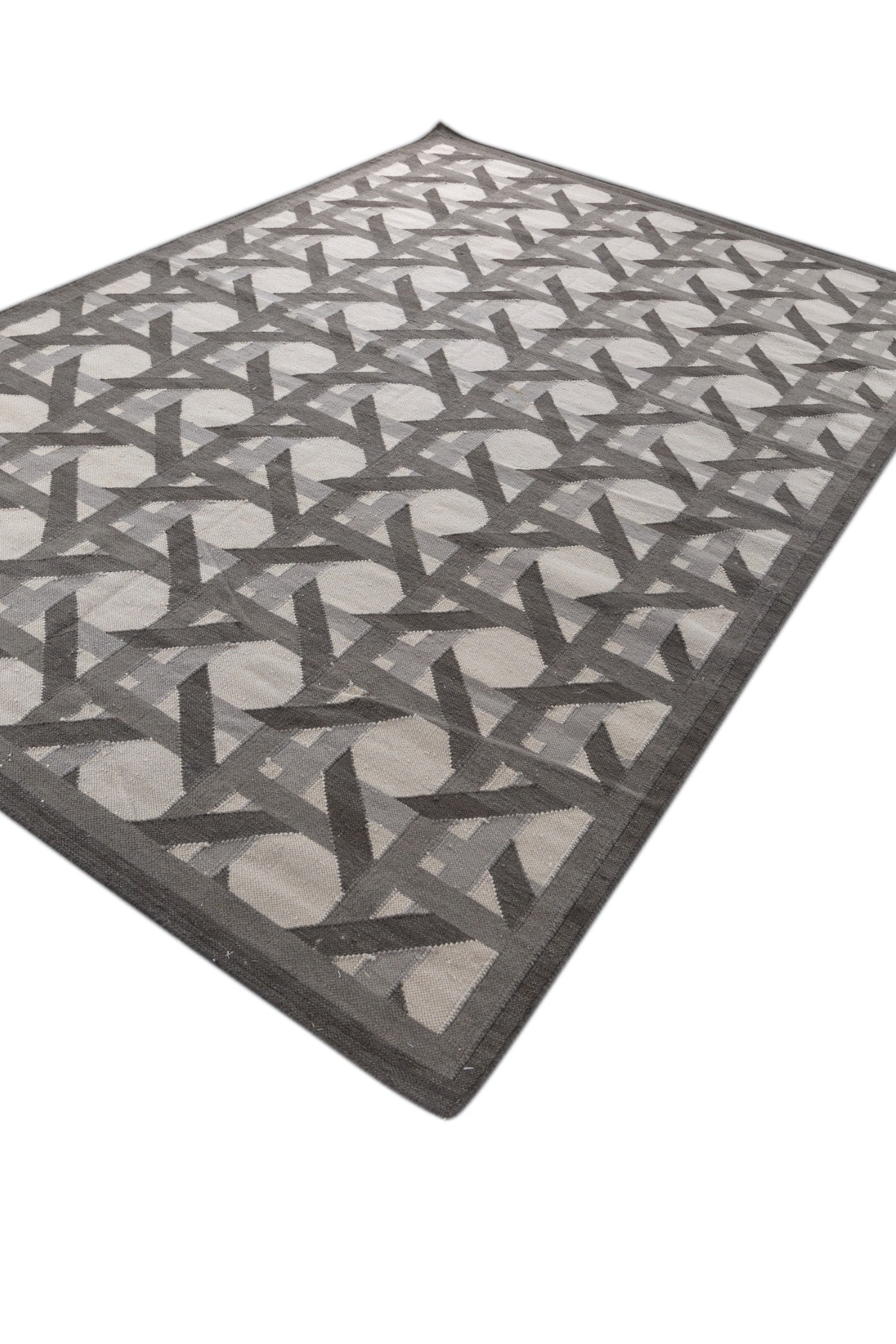 Jaipur Rugs Soft Trellis 6X9 Feet Rug| Charcoal Slate & Light Silver Hand Knotted Dhurrie Carpet For Living Room