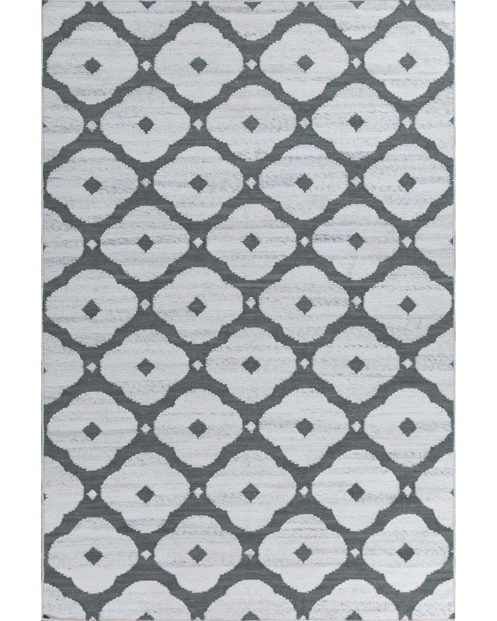 Jaipur Rugs Soft Trellis 6X9 Feet Rug| Undyed White & Ensign Blue Hand Knotted Dhurrie Carpet For Living Room