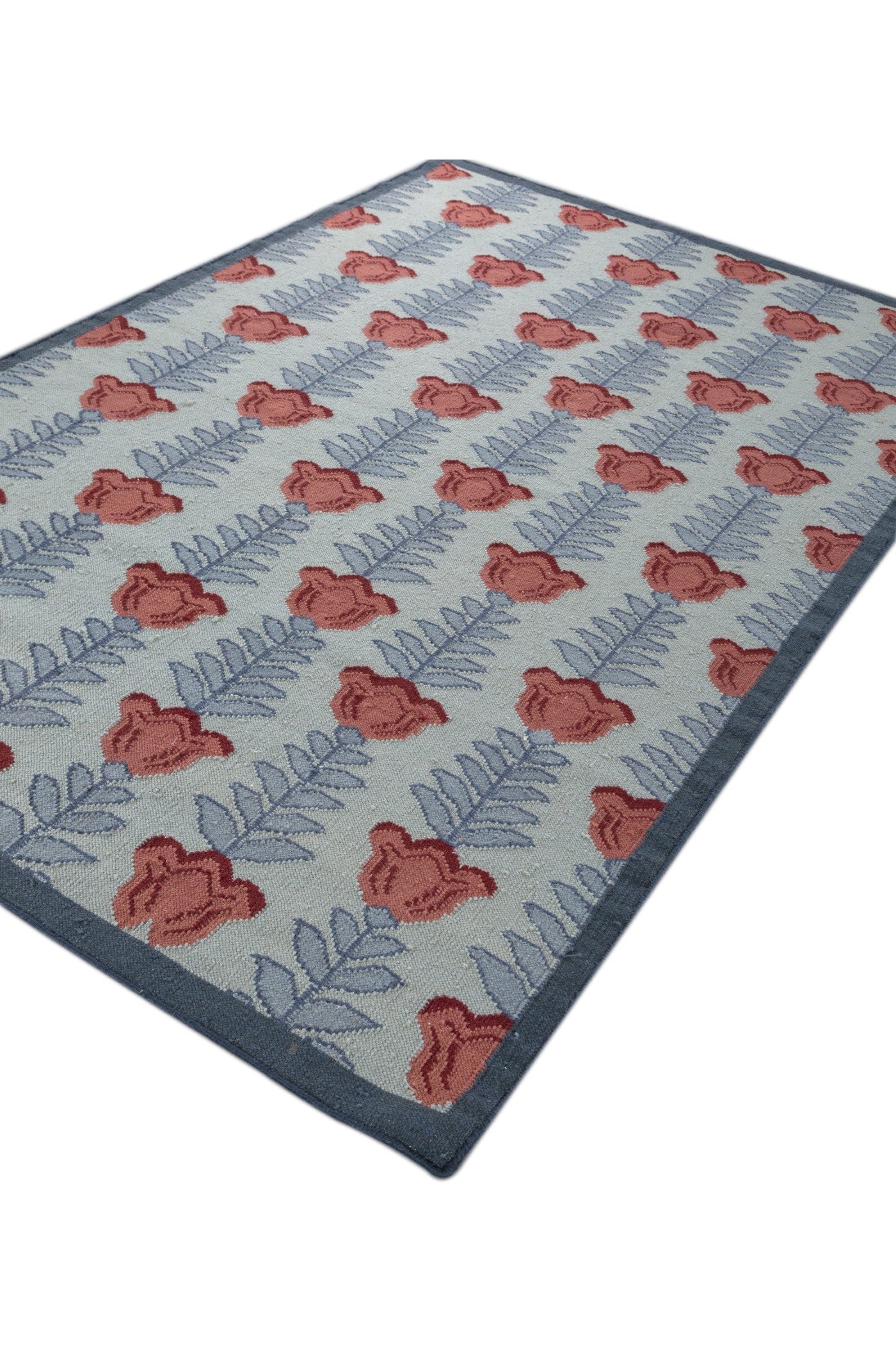 Jaipur Rugs Soft Ethnic Floral 5X8 Feet Rug| Silver Sea Moss & Milky Blue Hand Knotted Dhurrie Carpet For Living Room