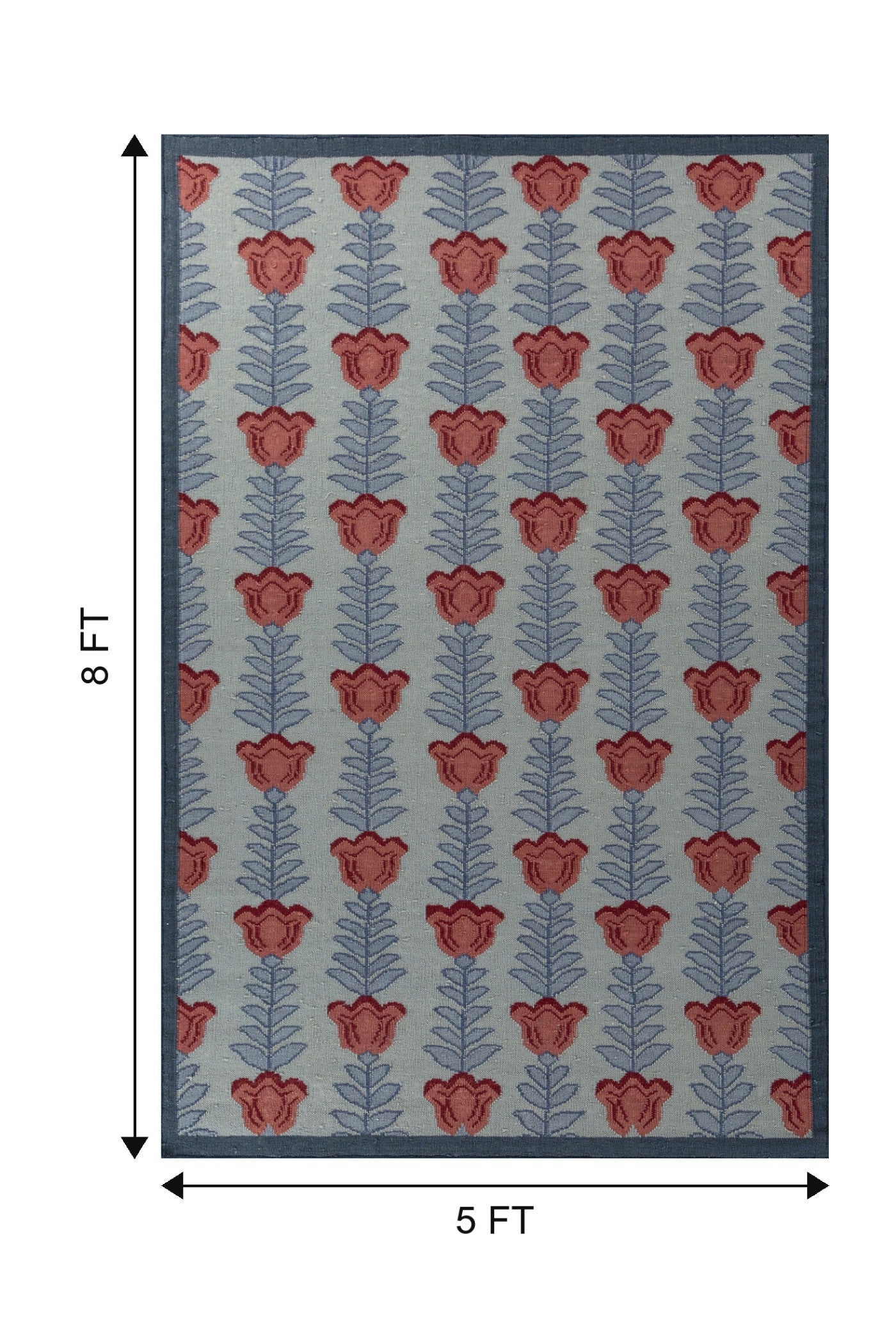 Jaipur Rugs Soft Ethnic Floral 5X8 Feet Rug| Silver Sea Moss & Milky Blue Hand Knotted Dhurrie Carpet For Living Room