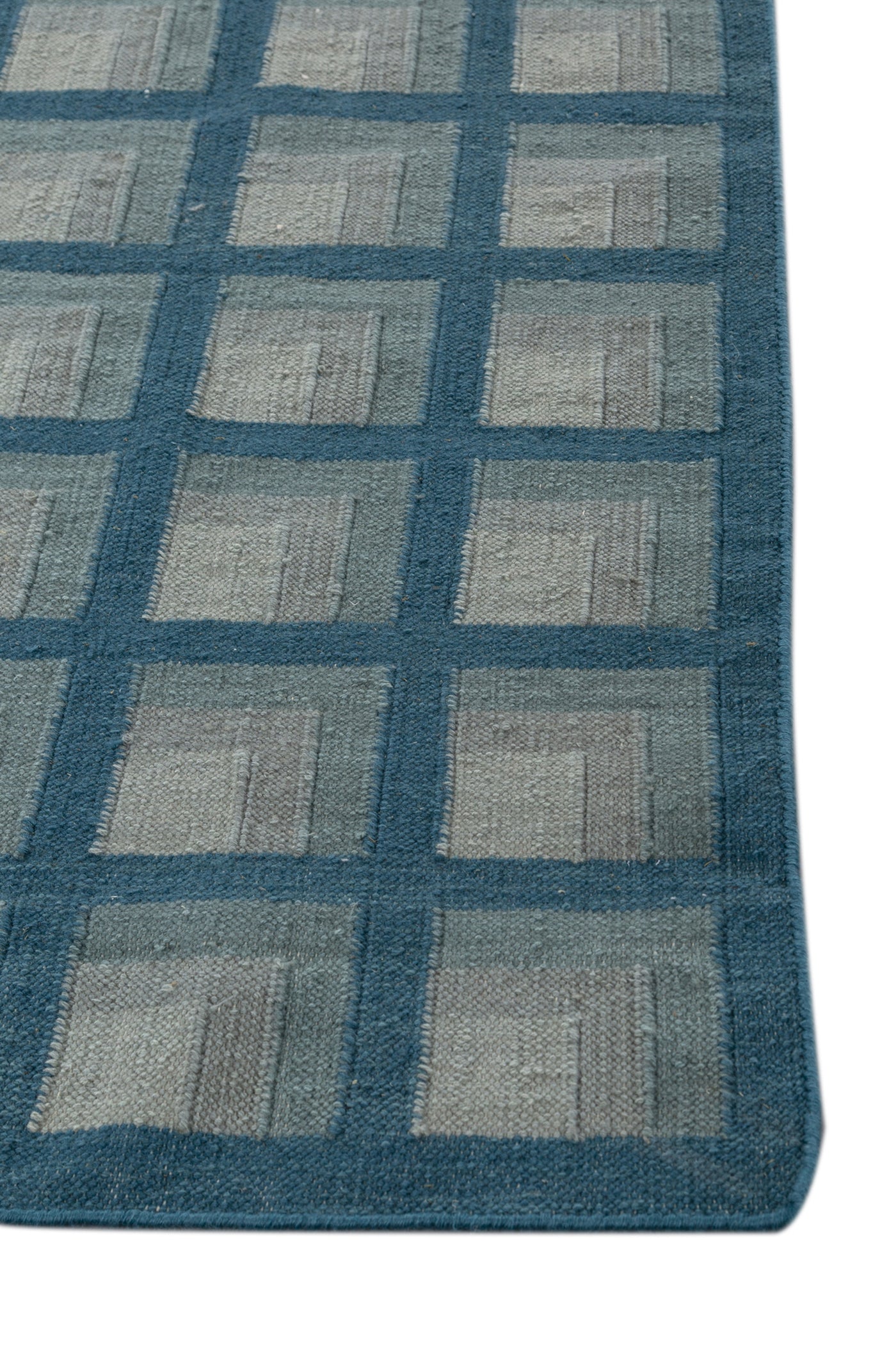 Jaipur Rugs Soft Checkered 4X6 Feet Rug| Capri & Aruba Blue Hand Knotted Dhurrie Carpet For Living Room