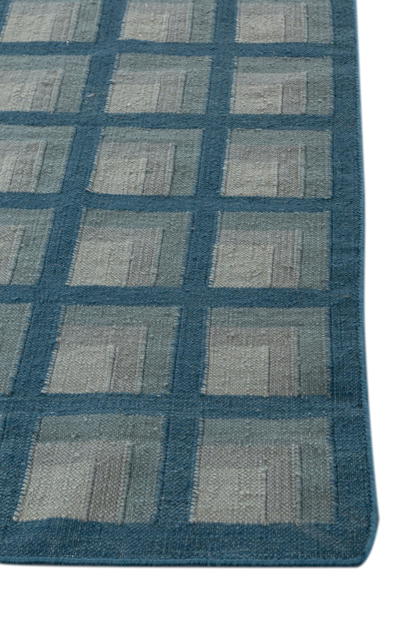 Jaipur Rugs Soft Checkered 5X8 Feet Rug| Capri & Aruba Blue Hand Knotted Dhurrie Carpet For Living Room