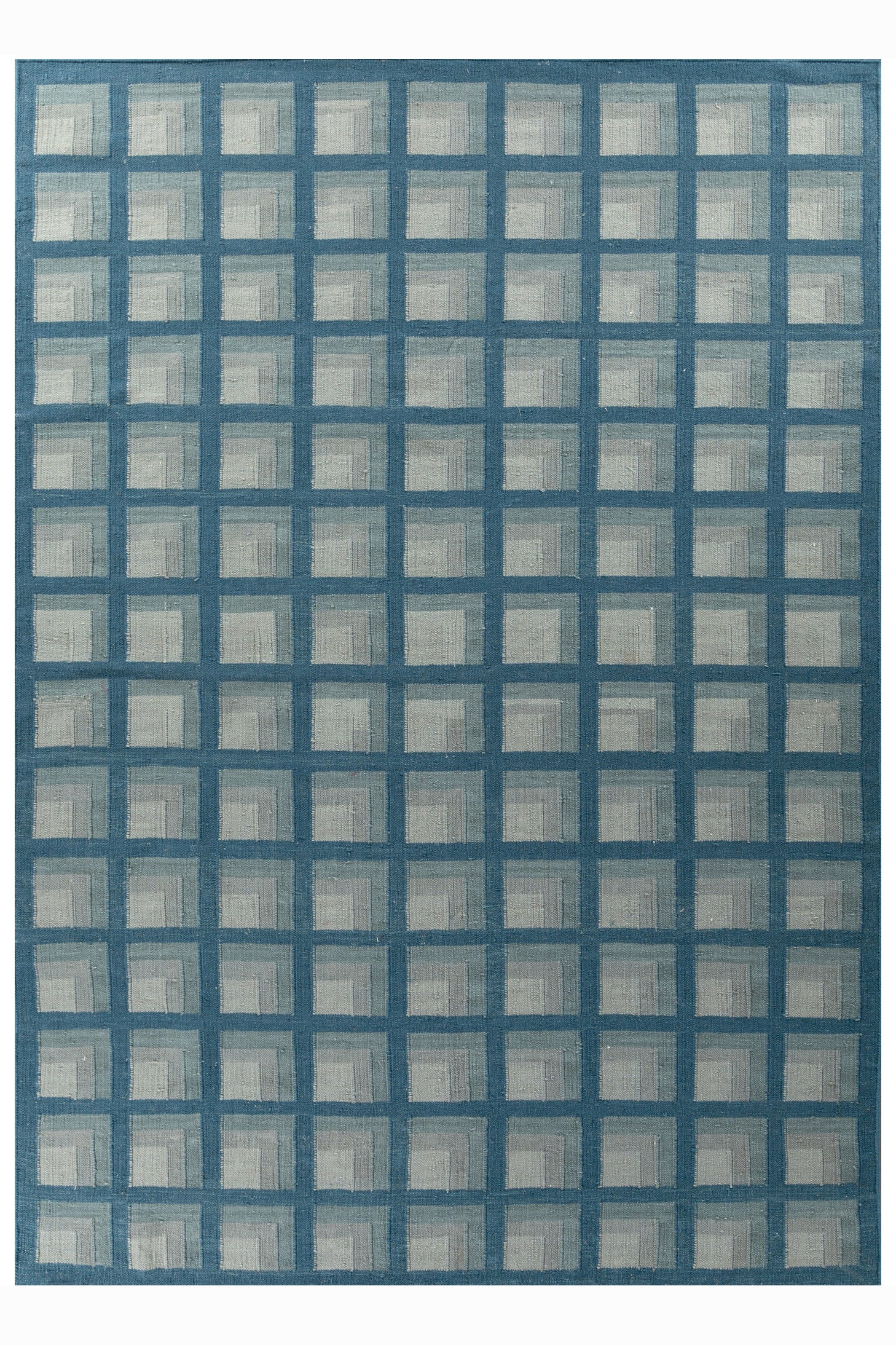 Jaipur Rugs Soft Checkered 5X8 Feet Rug| Capri & Aruba Blue Hand Knotted Dhurrie Carpet For Living Room