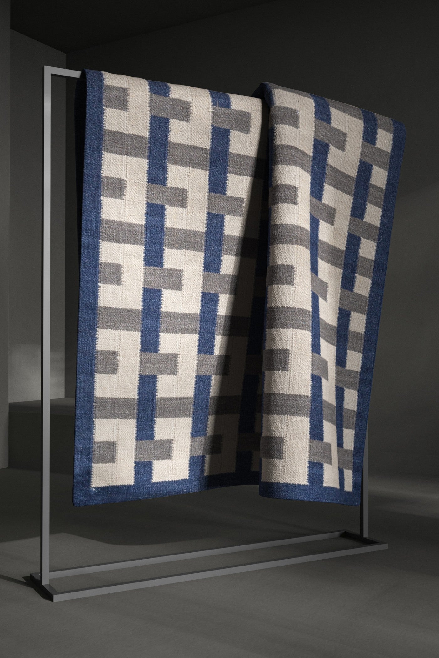 Jaipur Rugs Soft Geomatric 8X10 Feet Rug| Medieval Blue & Liquorice Hand Knotted Dhurrie Carpet For Living Room