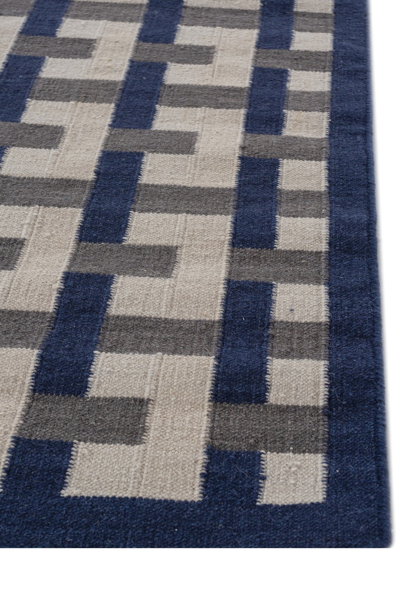 Jaipur Rugs Soft Geomatric 8X10 Feet Rug| Medieval Blue & Liquorice Hand Knotted Dhurrie Carpet For Living Room
