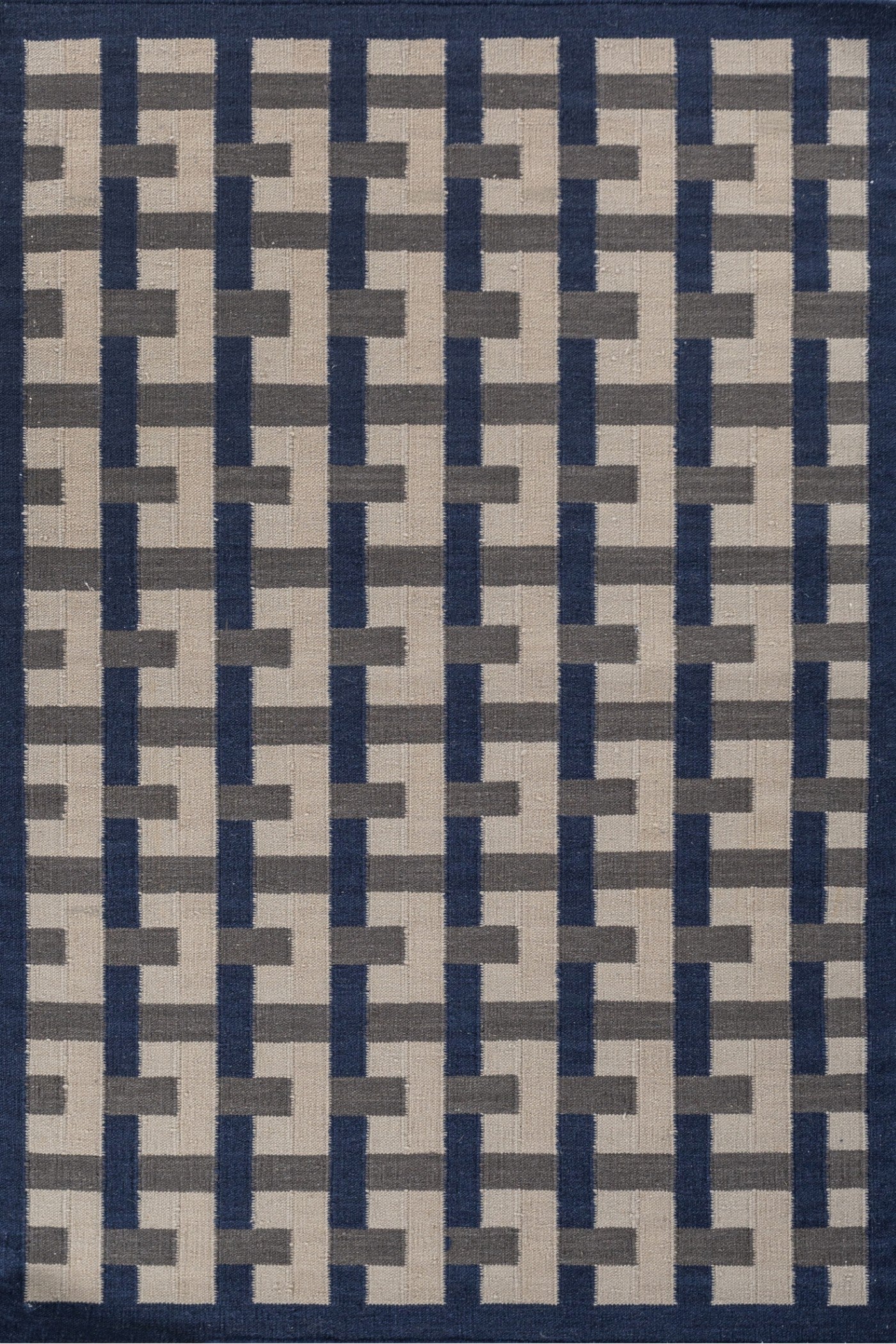 Jaipur Rugs Soft Geomatric 8X10 Feet Rug| Medieval Blue & Liquorice Hand Knotted Dhurrie Carpet For Living Room
