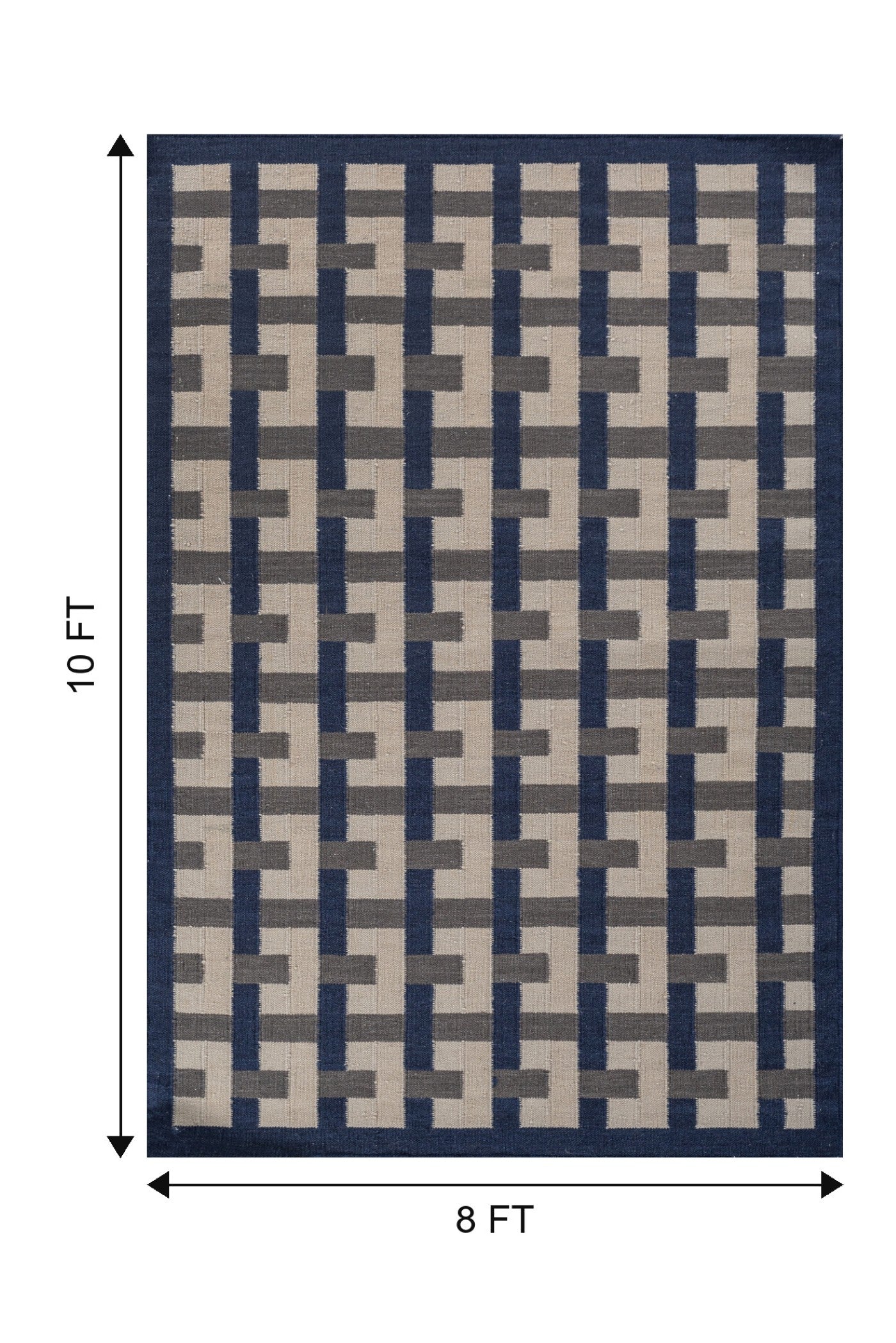 Jaipur Rugs Soft Geomatric 8X10 Feet Rug| Medieval Blue & Liquorice Hand Knotted Dhurrie Carpet For Living Room