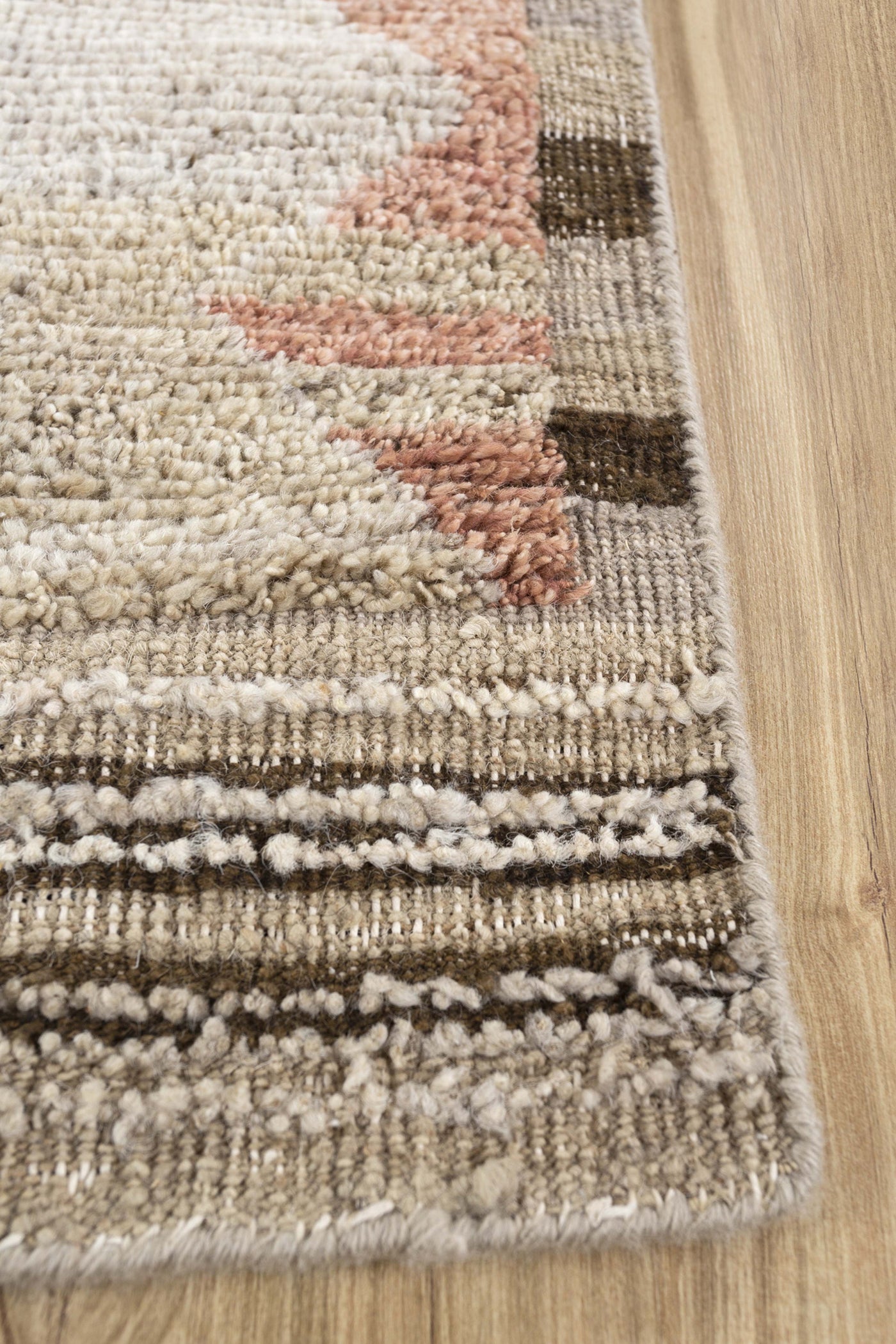 Jaipur Rugs Soft geometric 5X8 Feet Rug| Soft Gold & Light Coral Hand Knotted Rug Carpet For Living Room