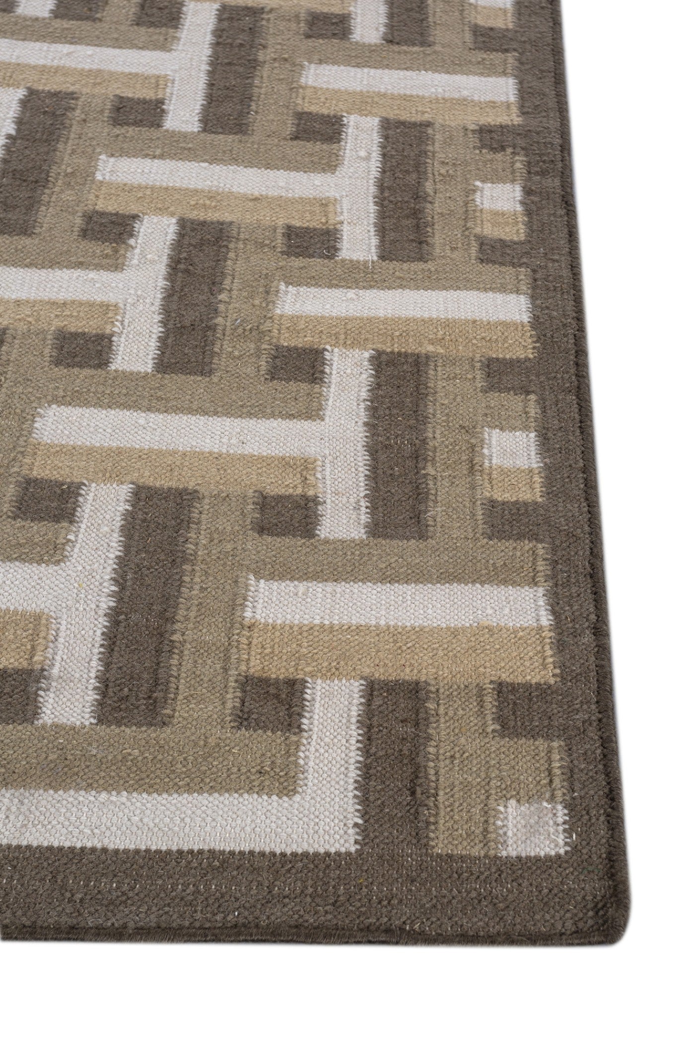 Jaipur Rugs Soft Basket Weave Geomatric 5X8 Feet Rug| Mushroom & White Hand Knotted Dhurrie Carpet For Living Room