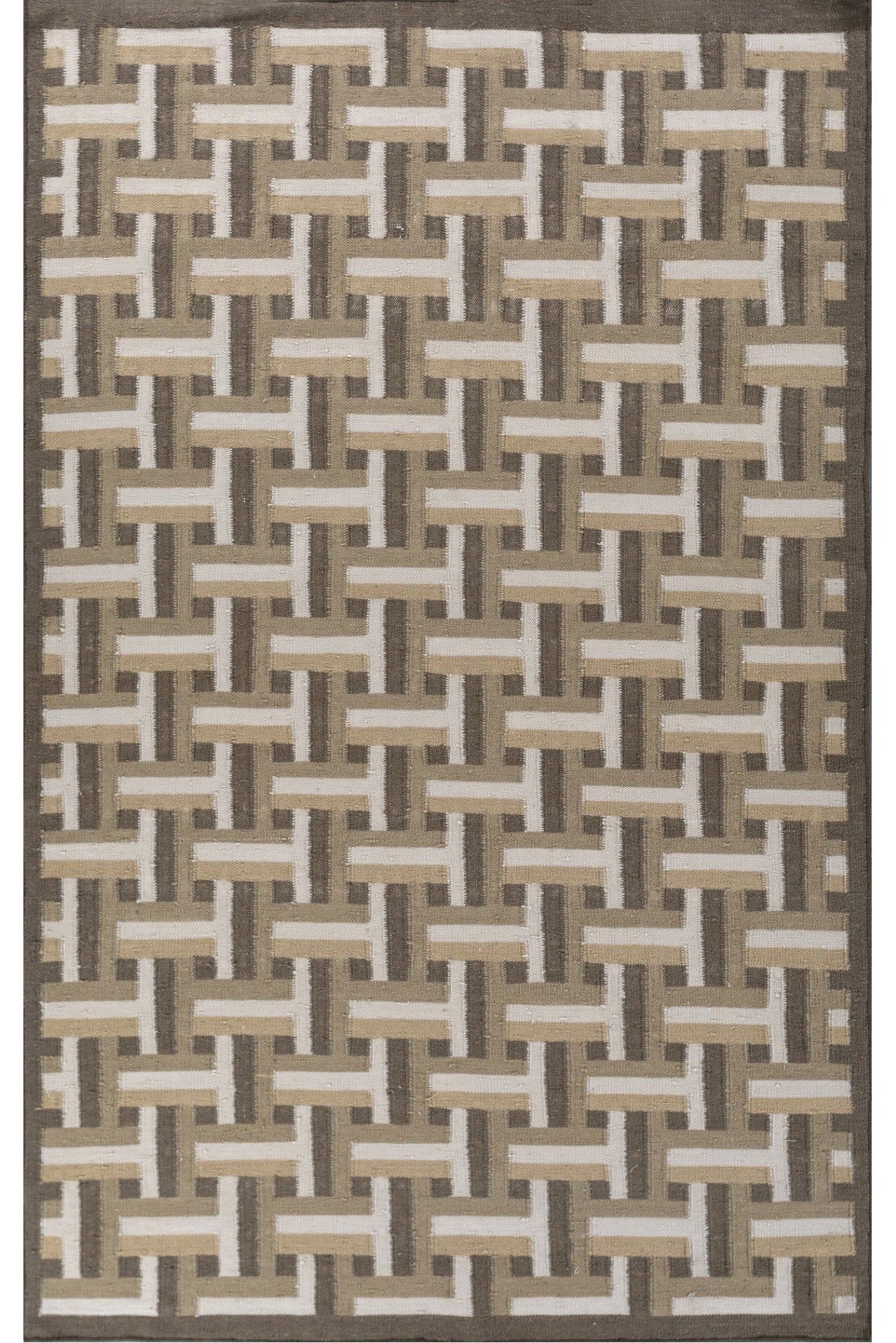 Jaipur Rugs Soft Basket Weave Geomatric 5X8 Feet Rug| Mushroom & White Hand Knotted Dhurrie Carpet For Living Room