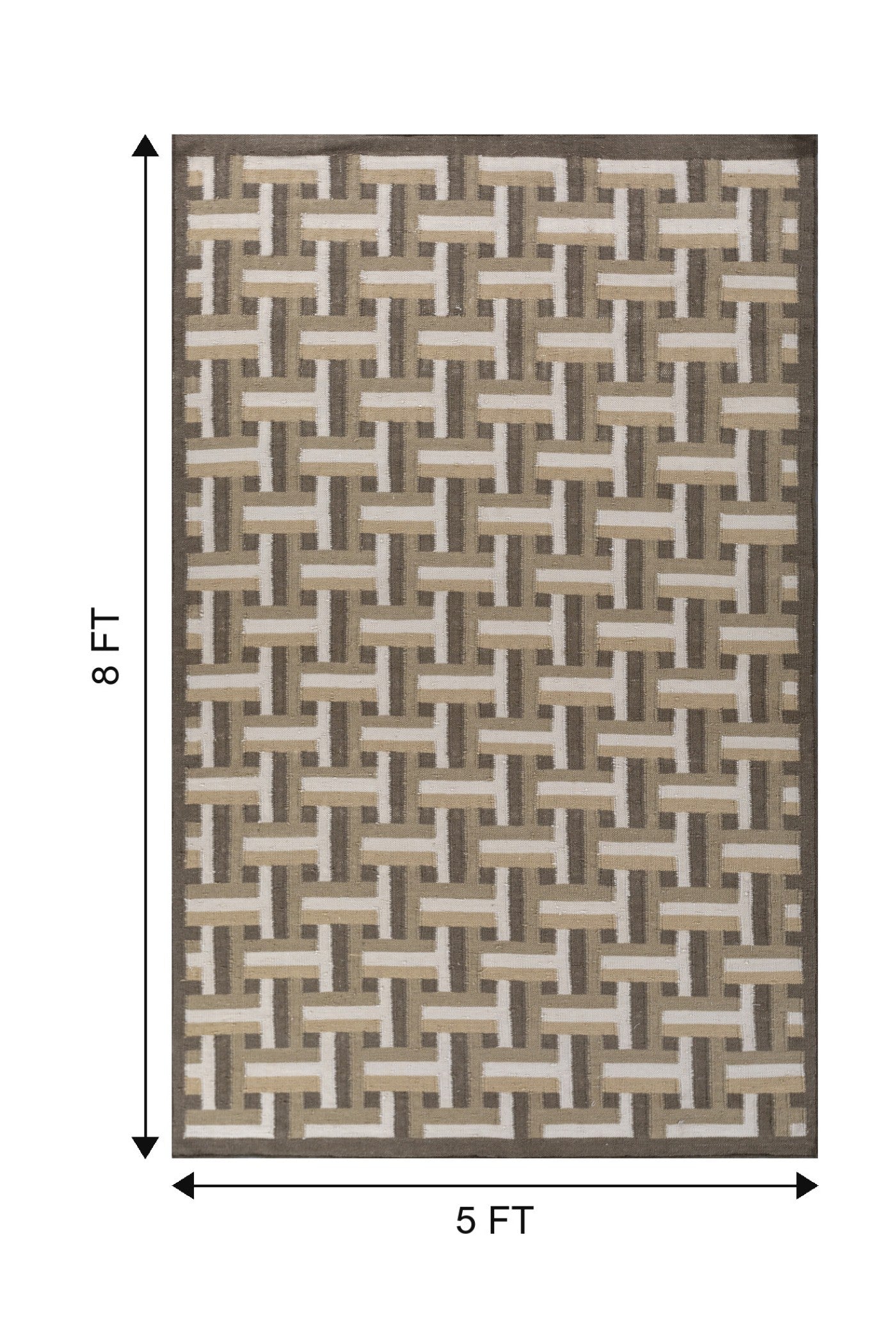 Jaipur Rugs Soft Basket Weave Geomatric 5X8 Feet Rug| Mushroom & White Hand Knotted Dhurrie Carpet For Living Room