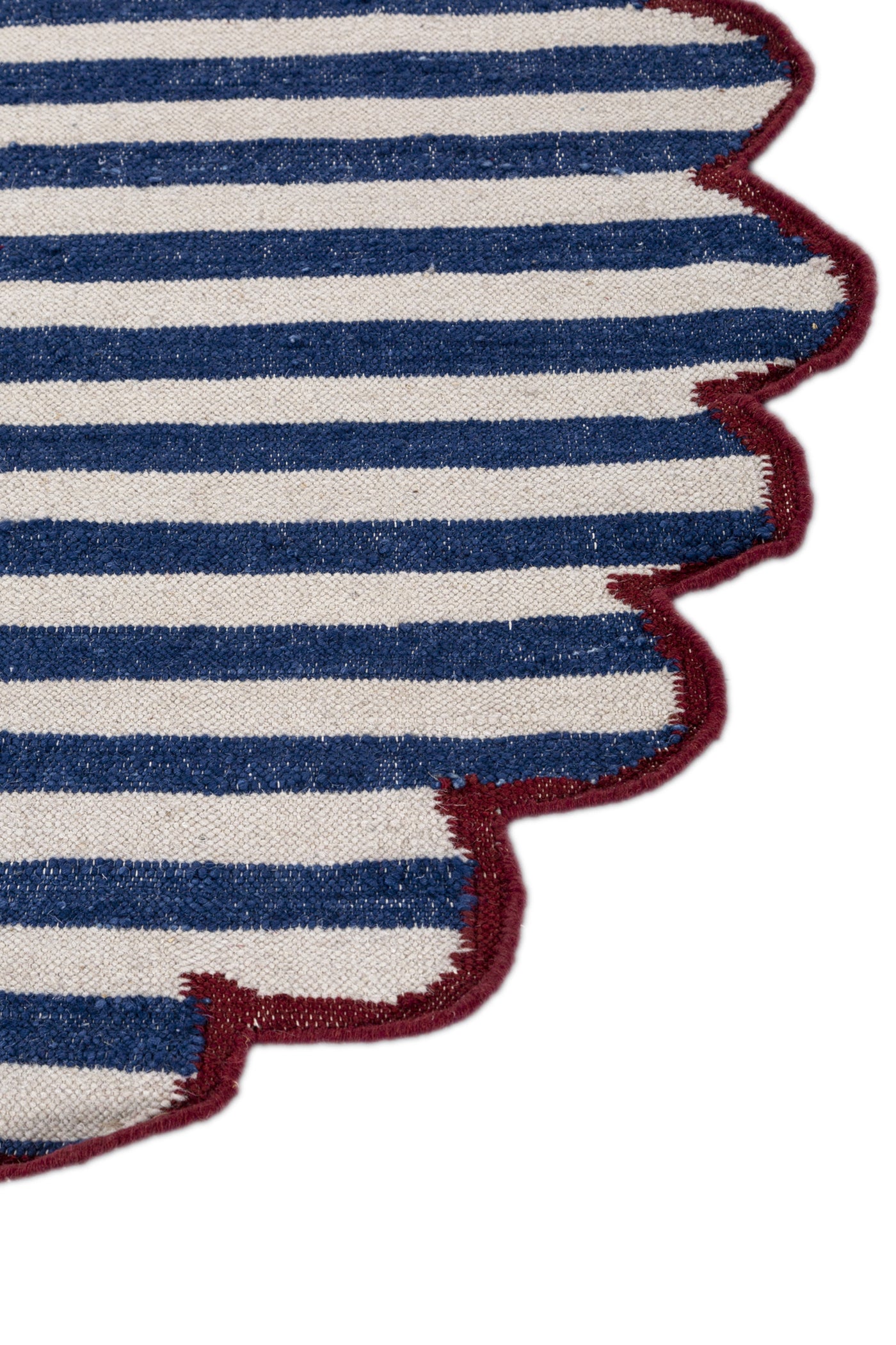 Jaipur Rugs Soft Striped 5X5 Feet Rug| White & Medium Cobalt Hand Knotted Dhurrie Carpet For Living Room