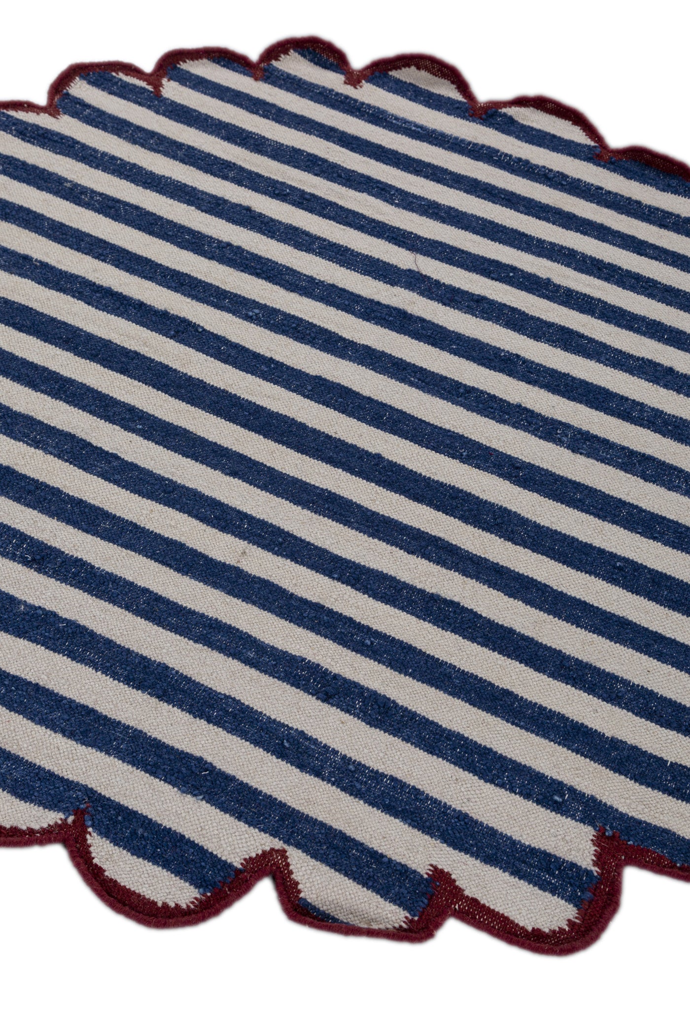 Jaipur Rugs Soft Striped 5X5 Feet Rug| White & Medium Cobalt Hand Knotted Dhurrie Carpet For Living Room
