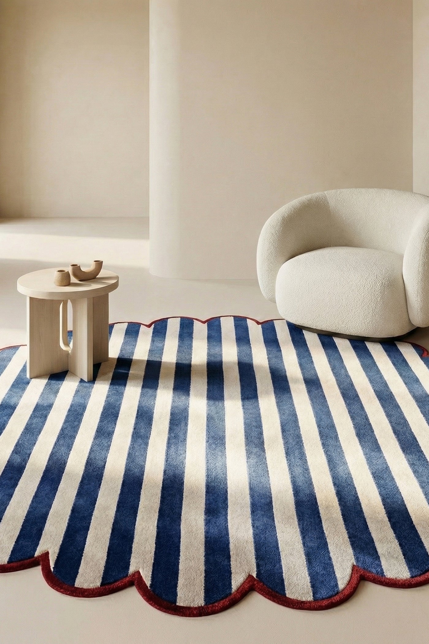 Jaipur Rugs Soft Striped 5X5 Feet Rug| White & Medium Cobalt Hand Knotted Dhurrie Carpet For Living Room