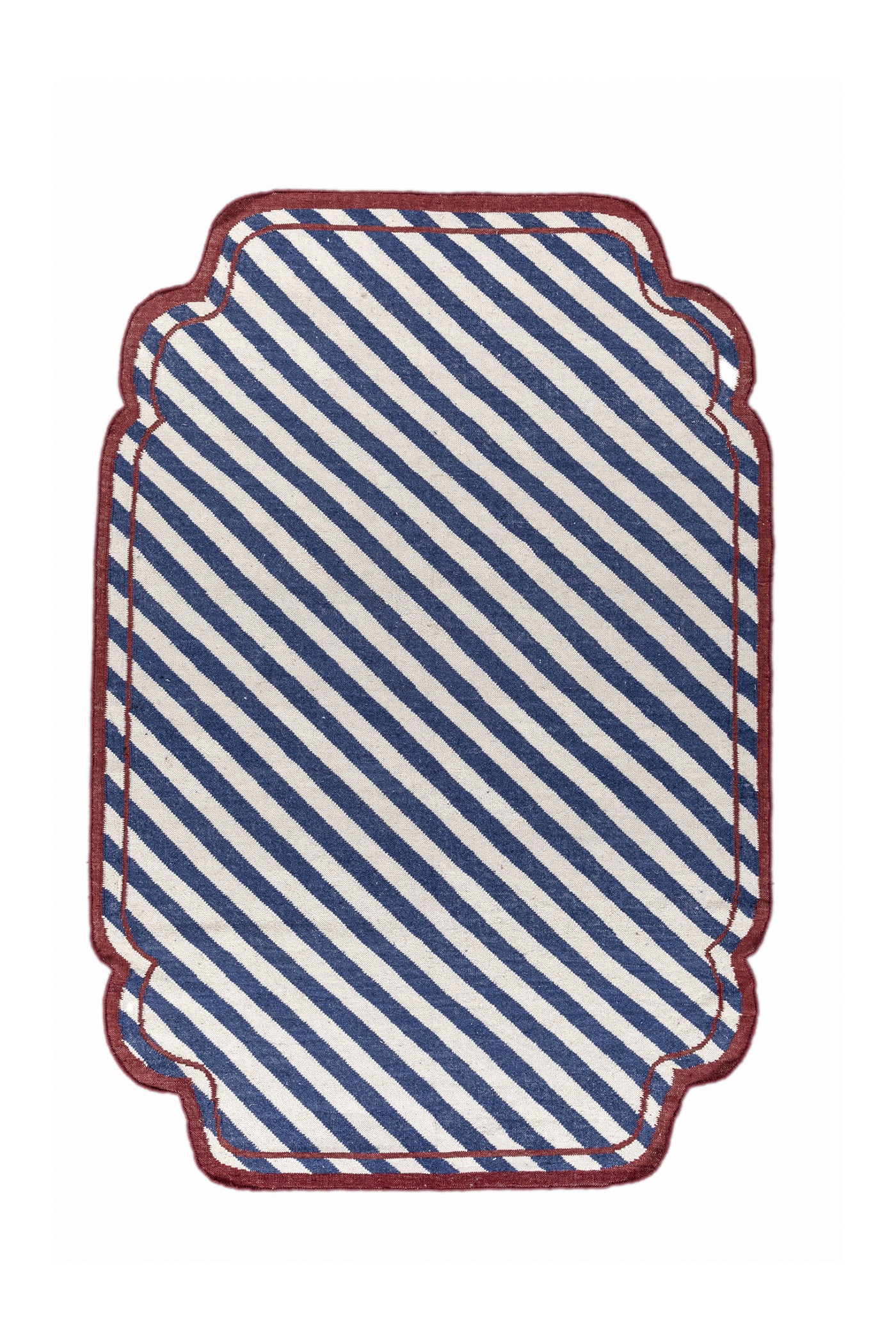 Jaipur Rugs Soft Striped 6X9 Feet Rug| Medium Cobalt & White Hand Knotted Dhurrie Carpet For Living Room