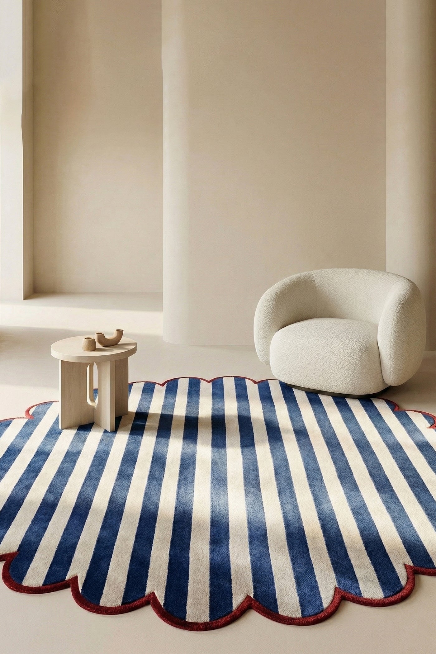 Jaipur Rugs Soft Striped 8X8 Feet Rug| White & Medium Cobalt Hand Knotted Dhurrie Carpet For Living Room