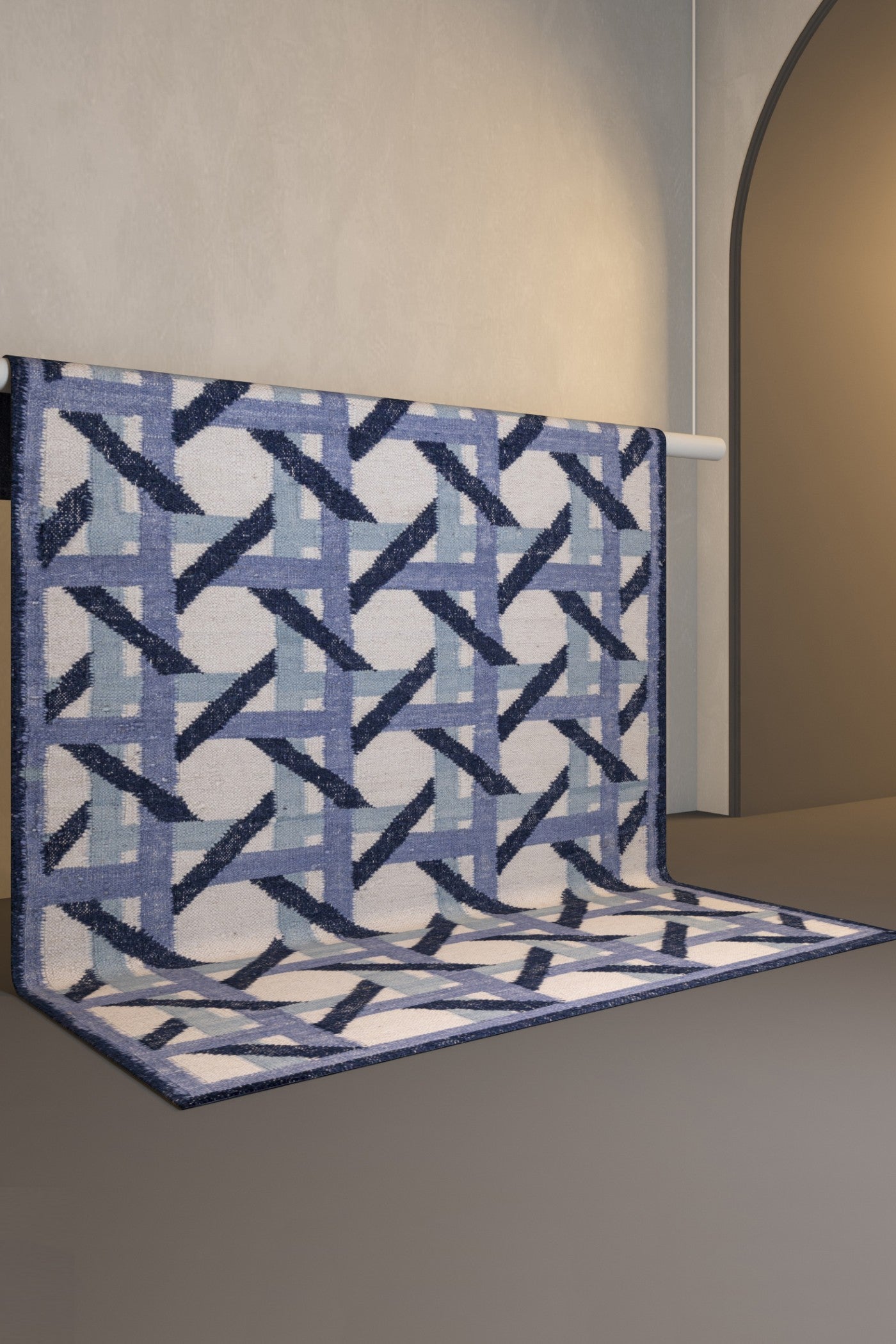 Jaipur Rugs Soft Trellis 5X8 Feet Rug| Medieval Blue & White Hand Knotted Dhurrie Carpet For Living Room