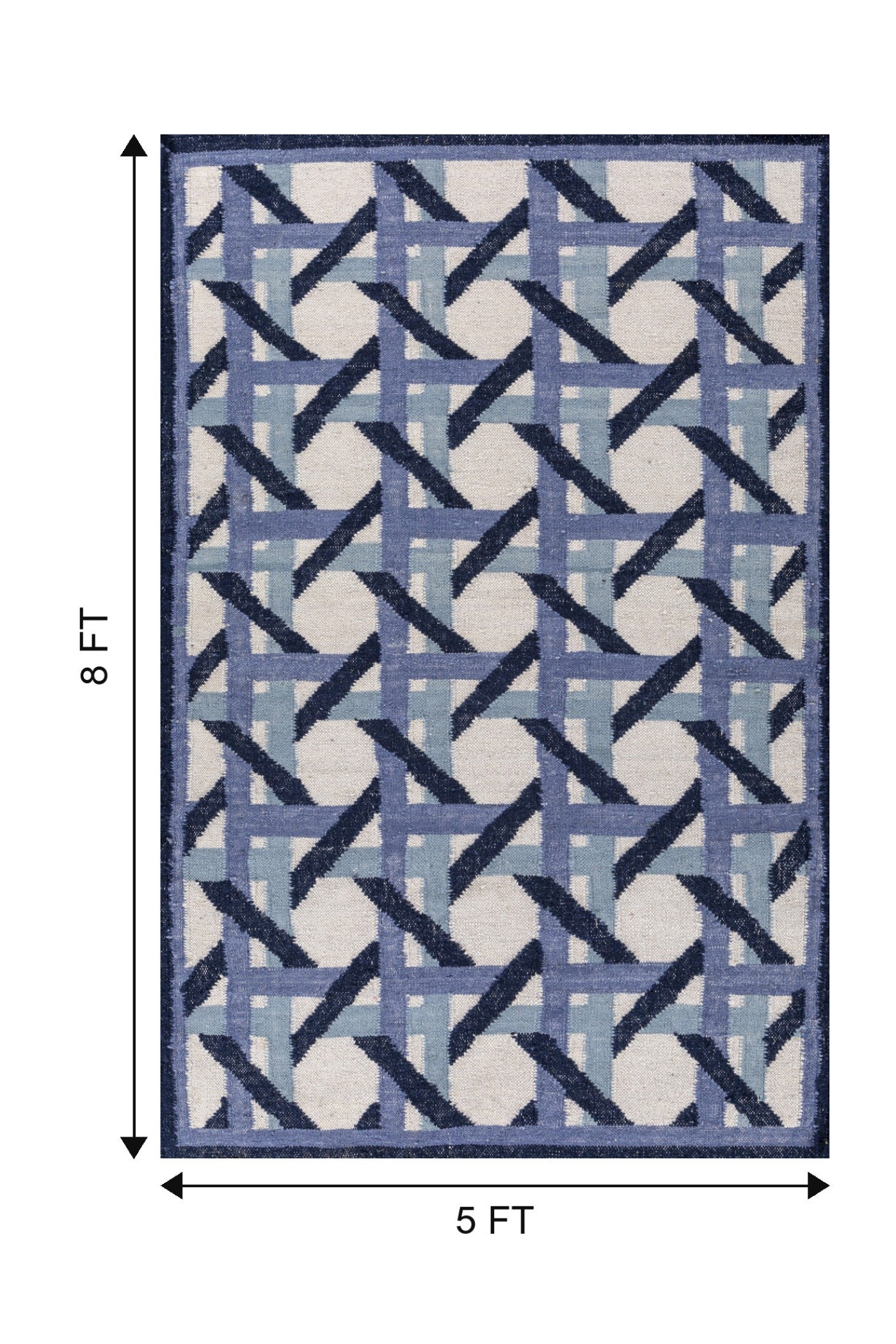 Jaipur Rugs Soft Trellis 5X8 Feet Rug| Medieval Blue & White Hand Knotted Dhurrie Carpet For Living Room