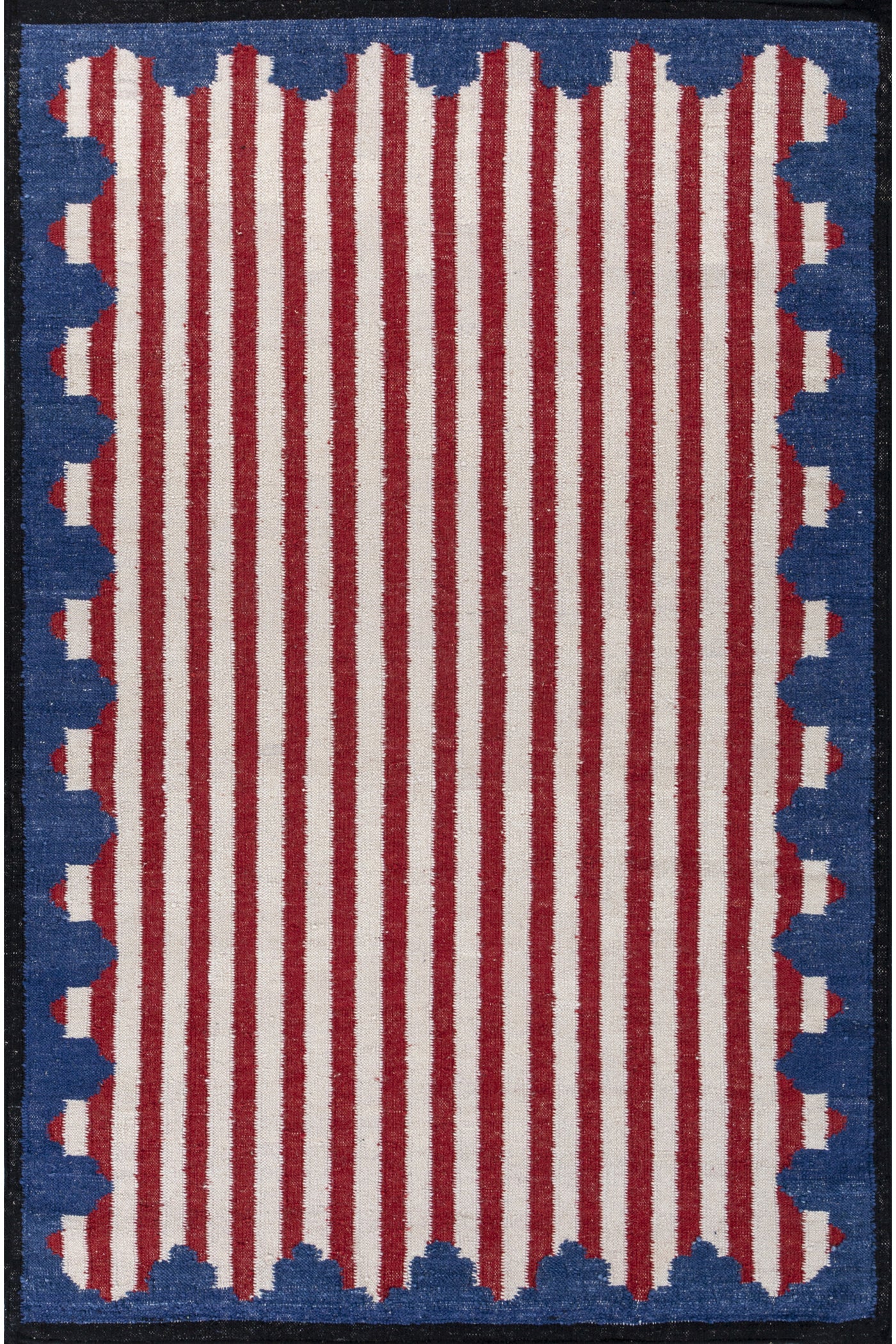 Jaipur Rugs Soft Scalloped Border Striped 5X8 Feet Rug| White & Medium Red Hand Knotted Dhurrie Carpet For Living Room