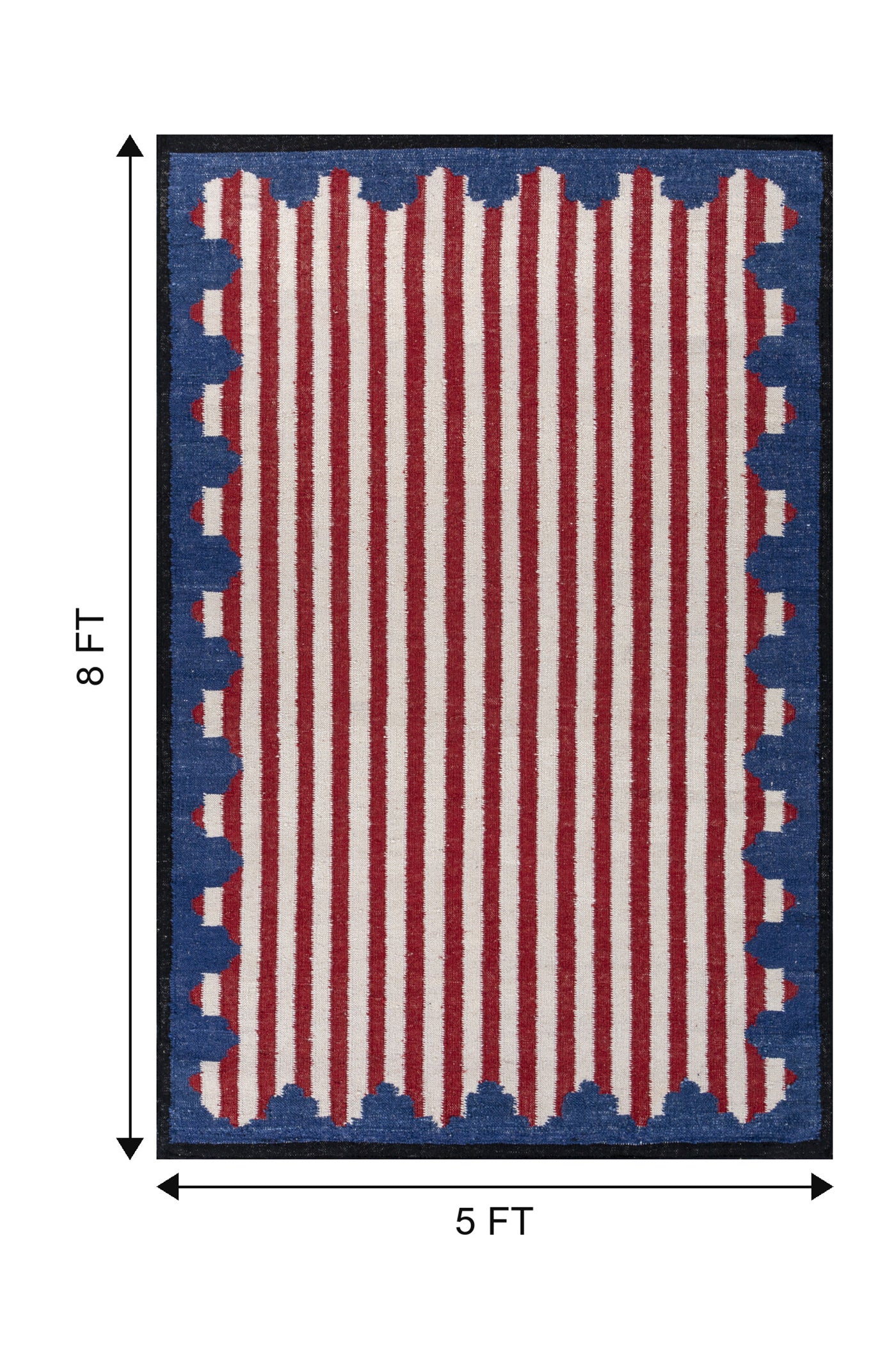Jaipur Rugs Soft Scalloped Border Striped 5X8 Feet Rug| White & Medium Red Hand Knotted Dhurrie Carpet For Living Room