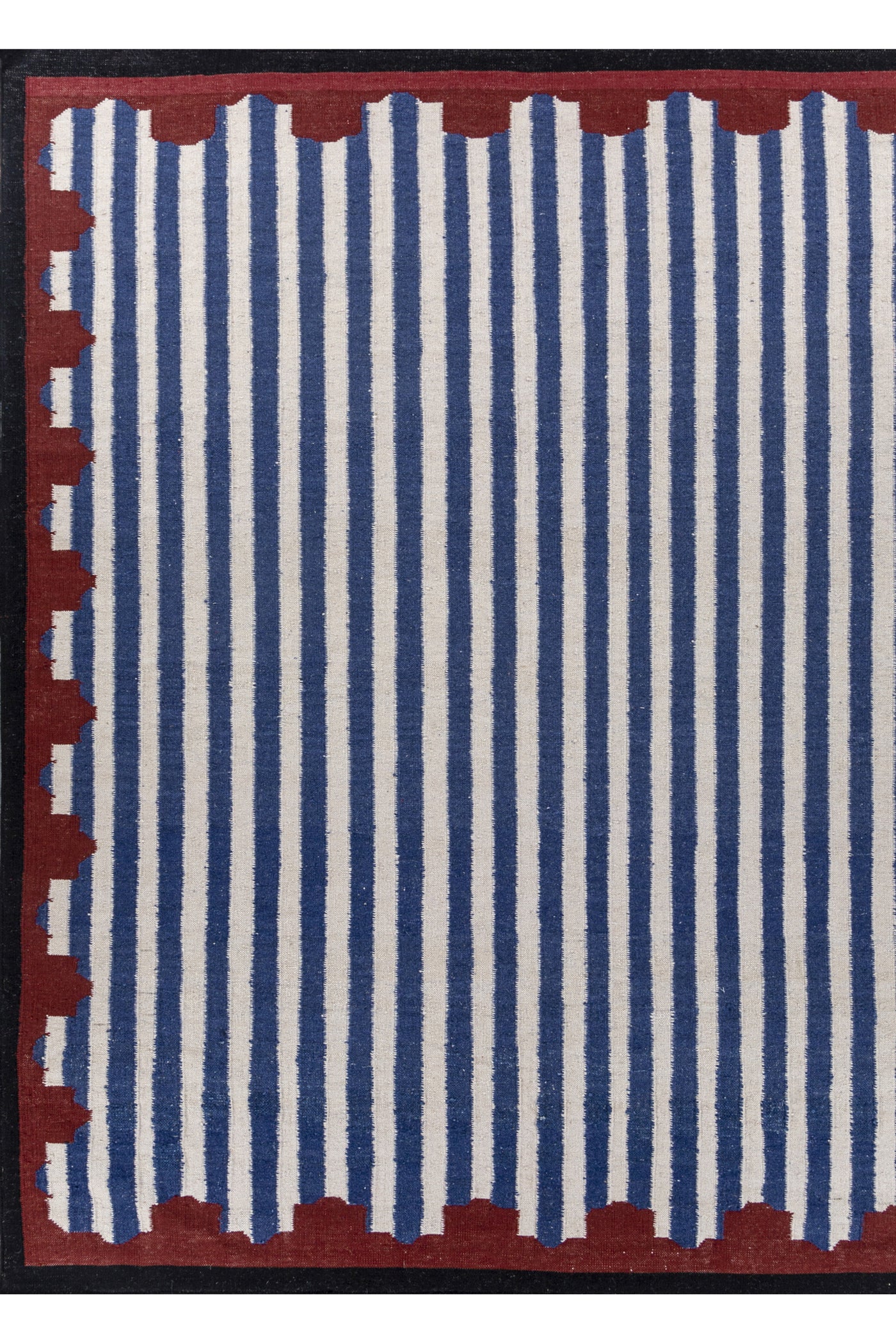 Jaipur Rugs Soft Scalloped Border Striped 5X8 Feet Rug| White & Medium Cobalt Hand Knotted Dhurrie Carpet For Living Room