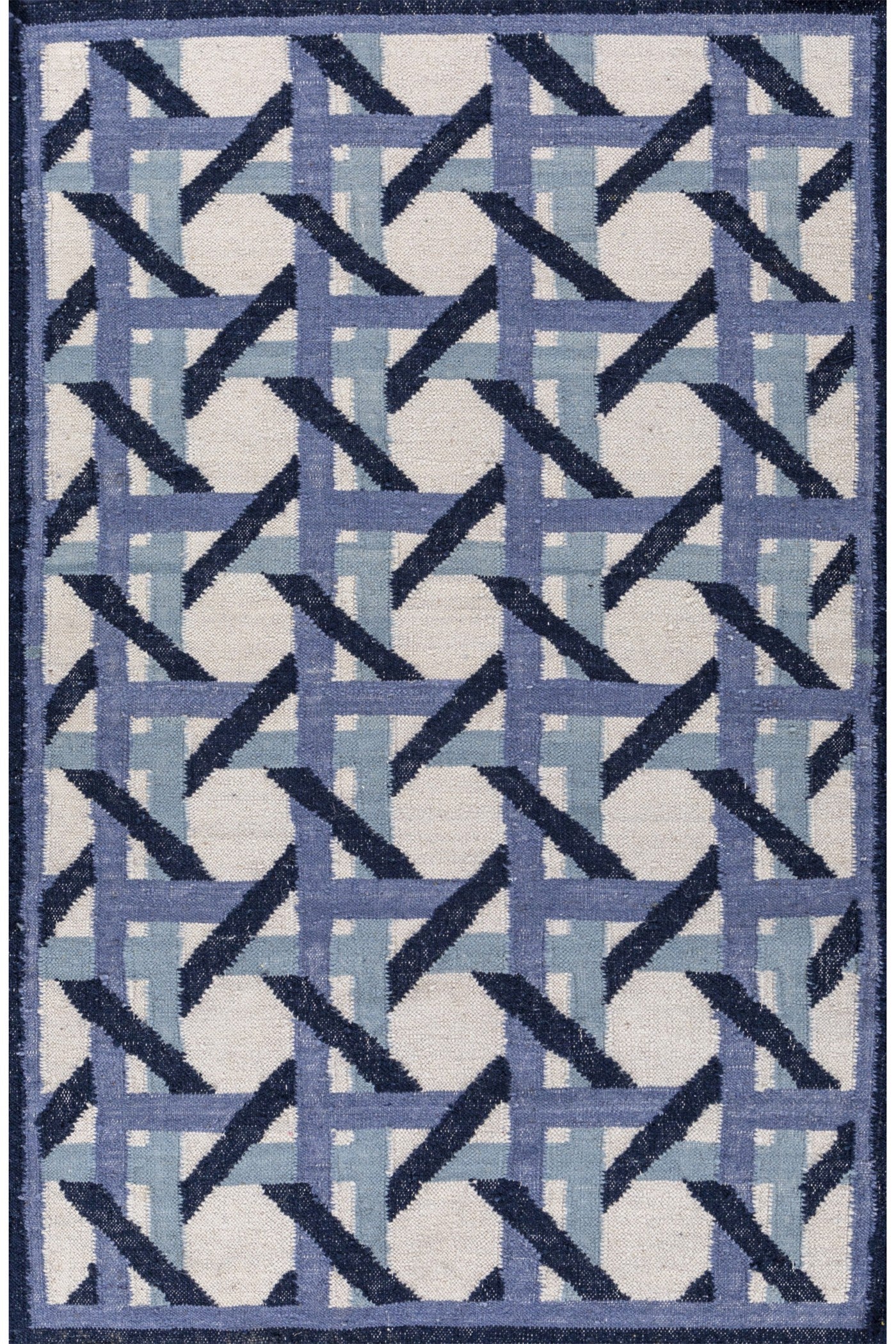 Jaipur Rugs Soft Trellis 6X9 Feet Rug| Medieval Blue & White Hand Knotted Dhurrie Carpet For Living Room