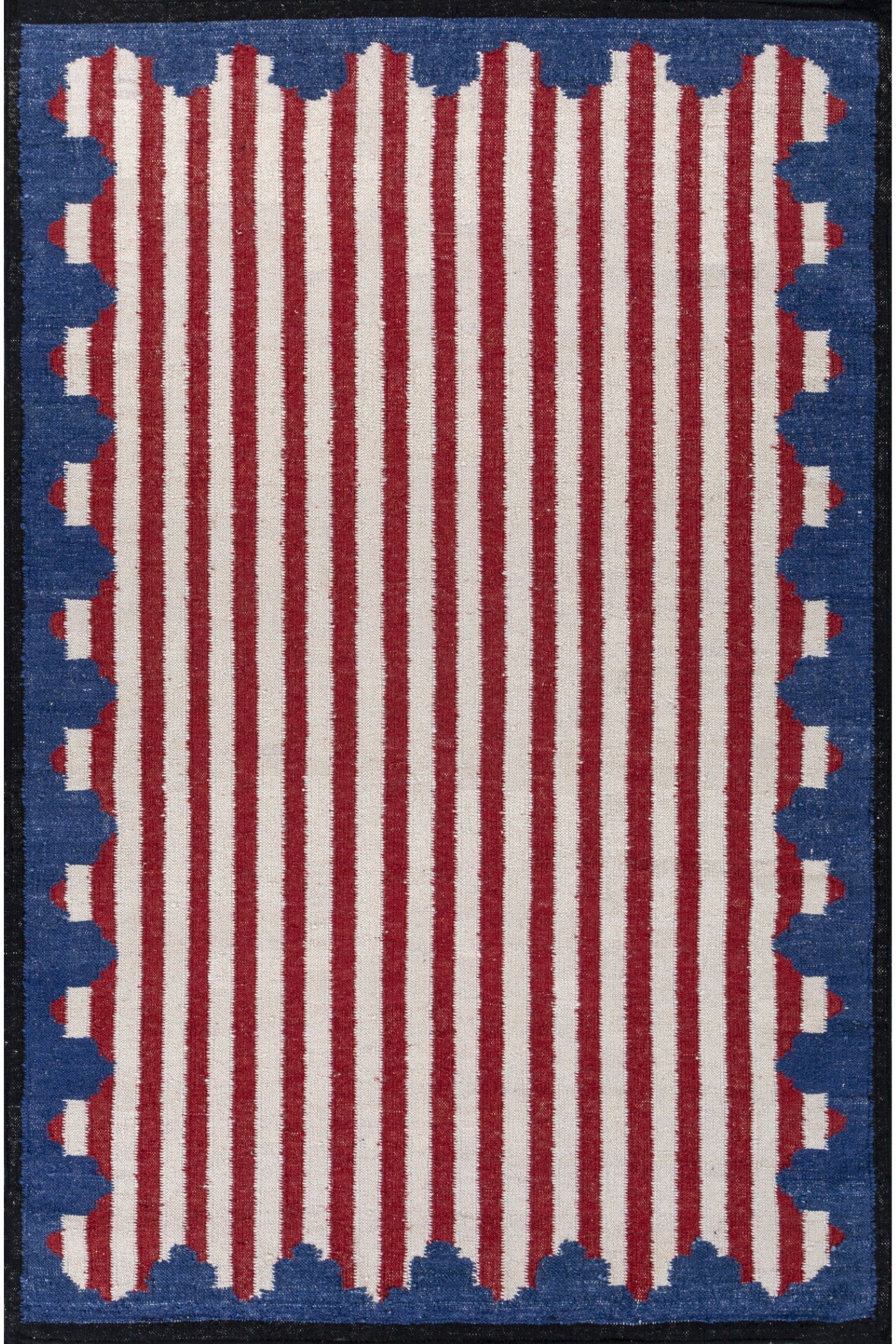 Jaipur Rugs Soft Scalloped Border Striped 6X9 Feet Rug| White & Medium Red Hand Knotted Dhurrie Carpet For Living Room