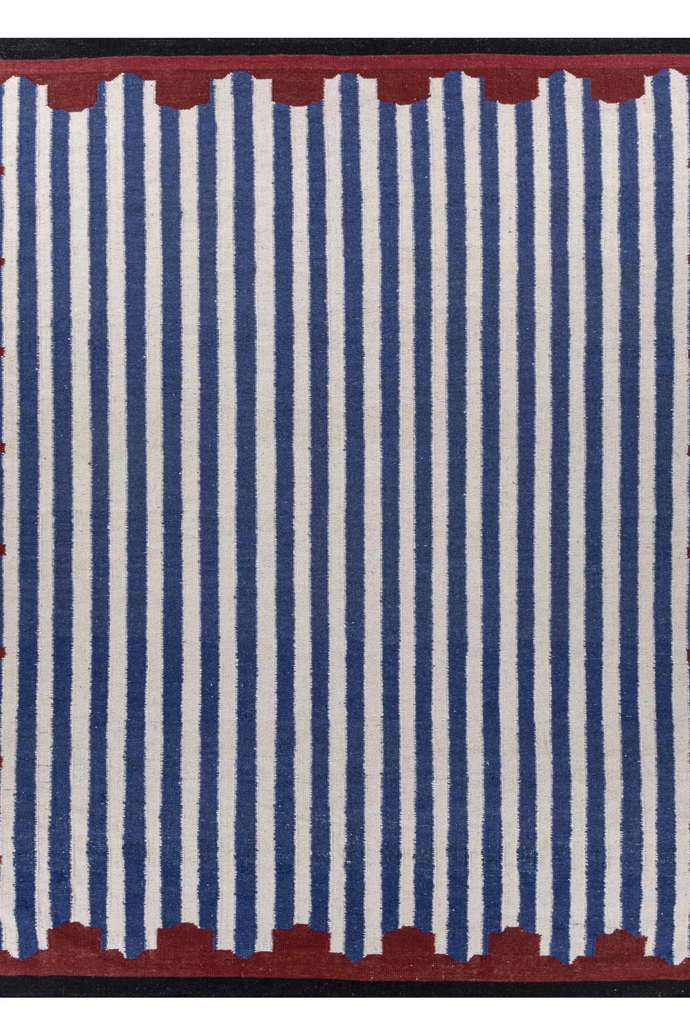 Jaipur Rugs Soft Scalloped Border Striped 6X9 Feet Rug| White & Medium Cobalt Hand Knotted Dhurrie Carpet For Living Room