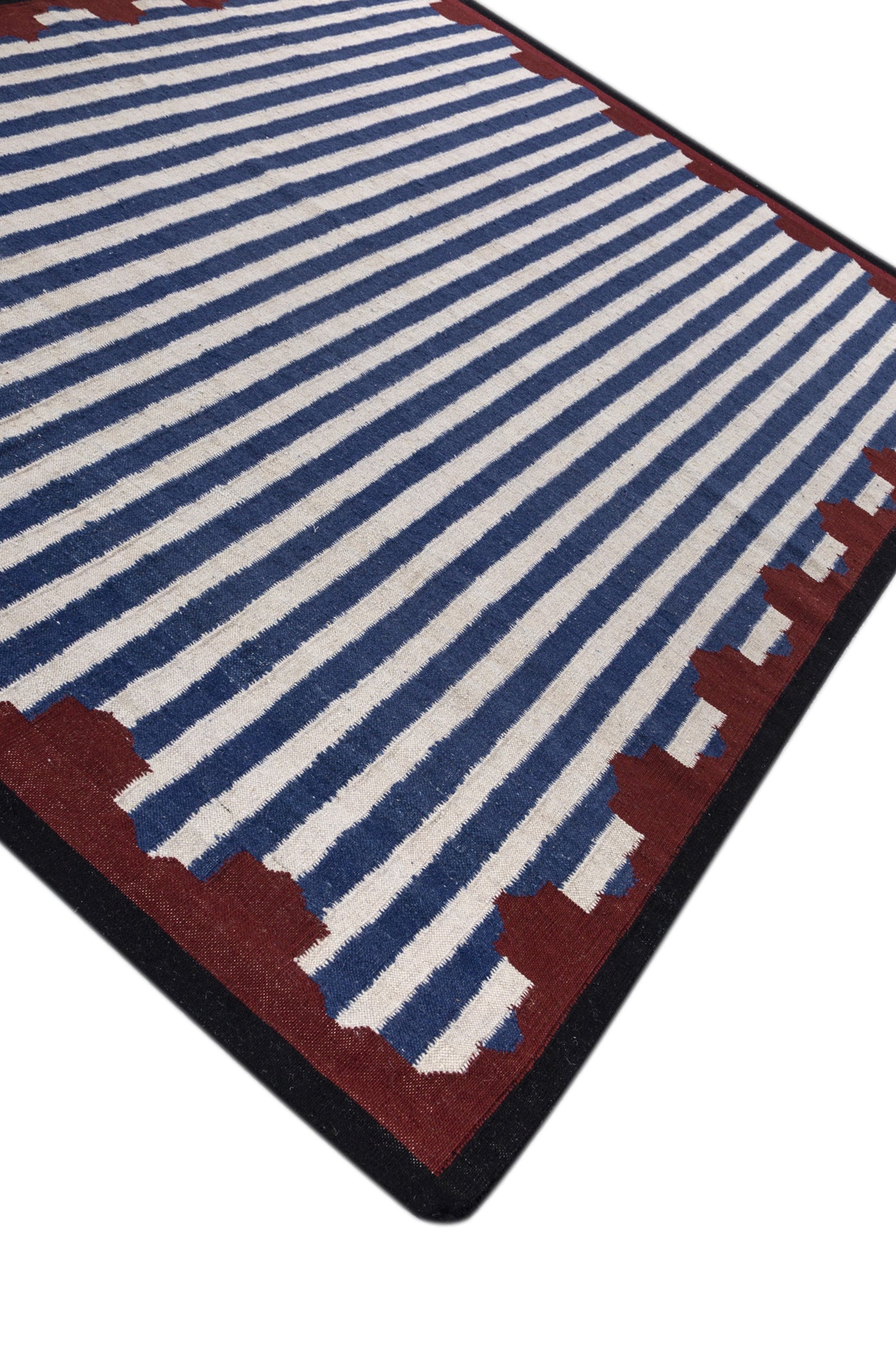Jaipur Rugs Soft Scalloped Border Striped 6X9 Feet Rug| White & Medium Cobalt Hand Knotted Dhurrie Carpet For Living Room