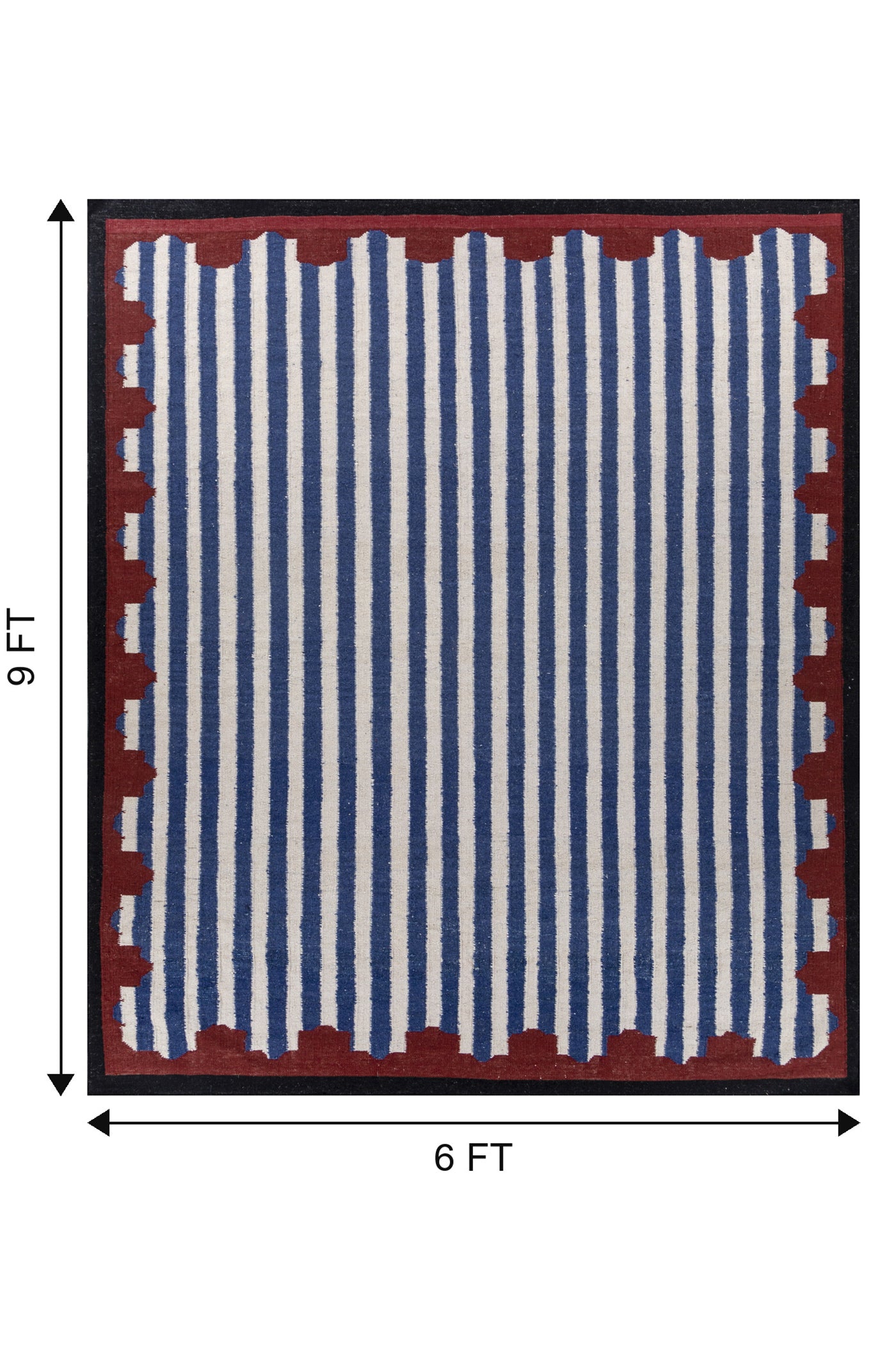Jaipur Rugs Soft Scalloped Border Striped 6X9 Feet Rug| White & Medium Cobalt Hand Knotted Dhurrie Carpet For Living Room