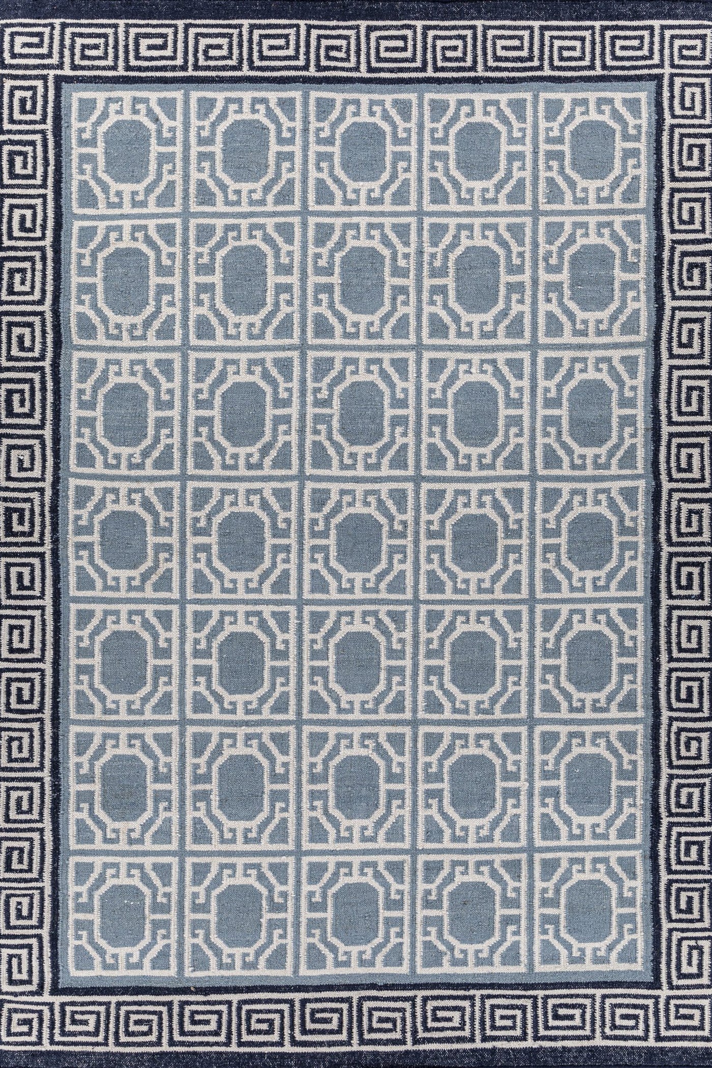 Jaipur Rugs Soft Geomatric With Greek Key Border 8X10 Feet Rug| White & Medium Gray Hand Knotted Dhurrie Carpet For Living Room