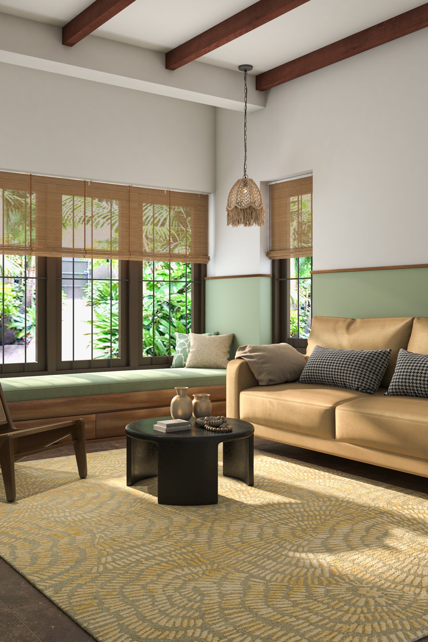 Jaipur Rugs Soft Textured 5X8 Feet Rug| Golden Apricot & Leaf Green Hand Tufted Rug Carpet For Living Room