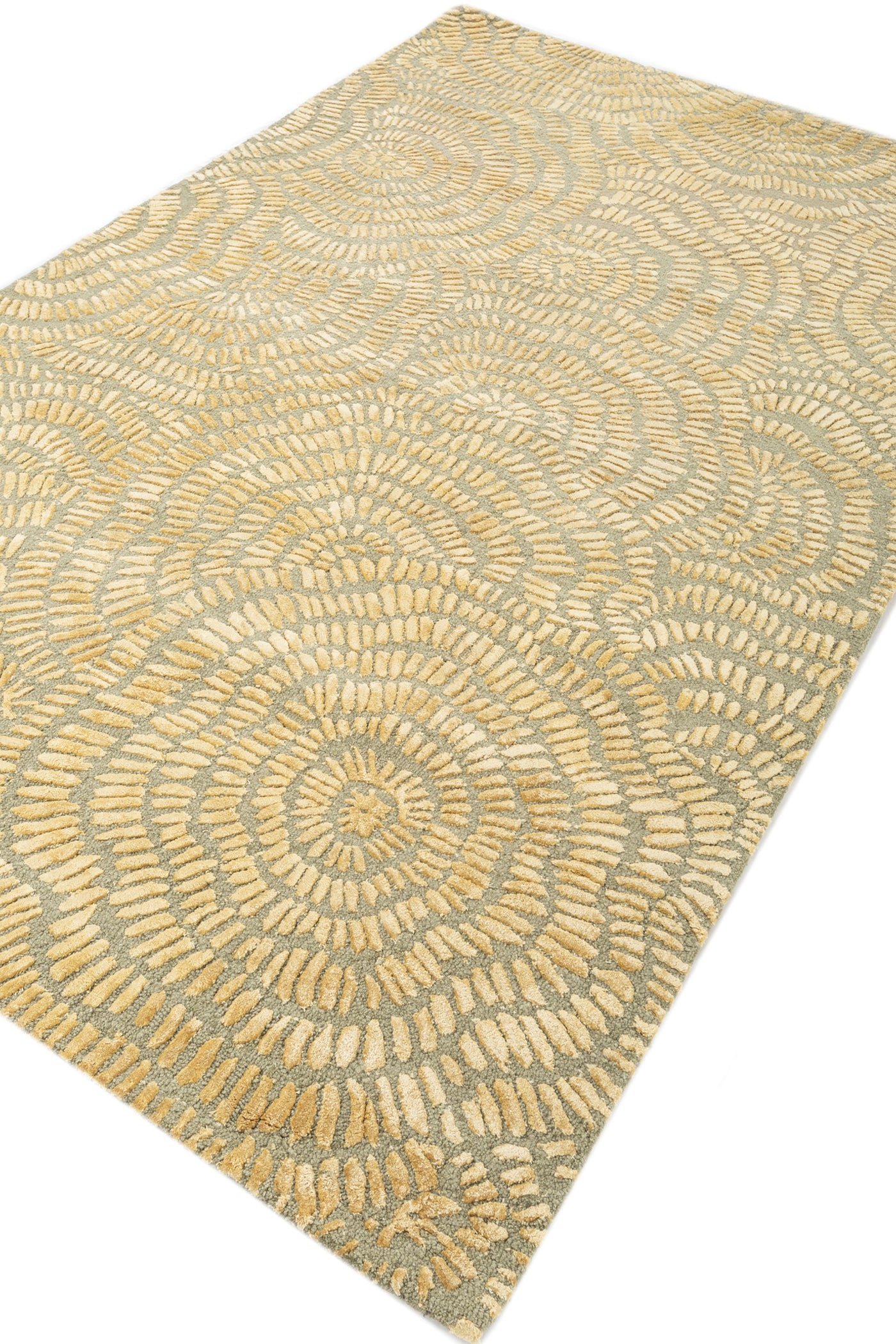 Jaipur Rugs Soft Textured 5X8 Feet Rug| Golden Apricot & Leaf Green Hand Tufted Rug Carpet For Living Room