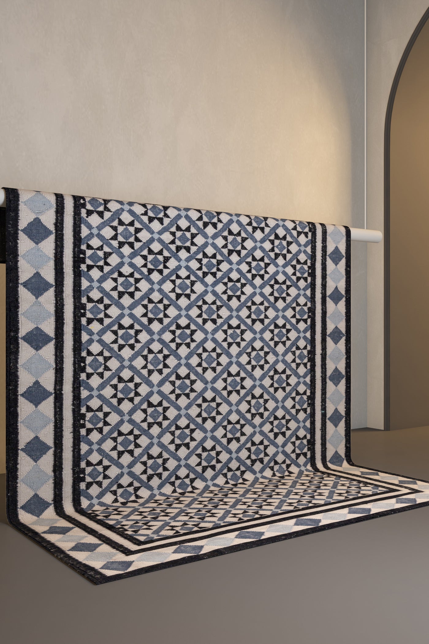 Jaipur Rugs Soft Trellis 4X6 Feet Rug| Antique White & Ebony Hand Knotted Dhurrie Carpet For Living Room