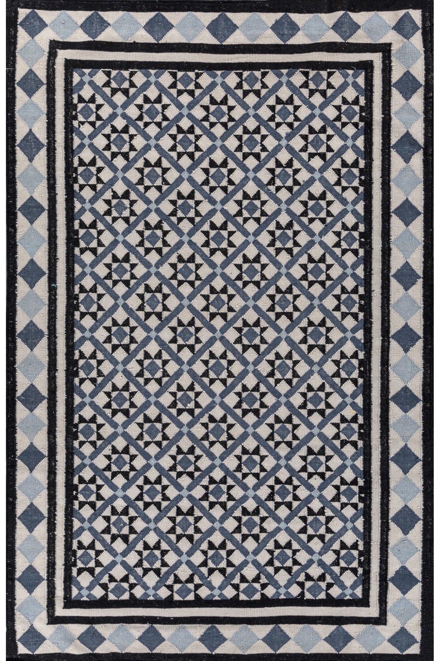 Jaipur Rugs Soft Trellis 4X6 Feet Rug| Antique White & Ebony Hand Knotted Dhurrie Carpet For Living Room