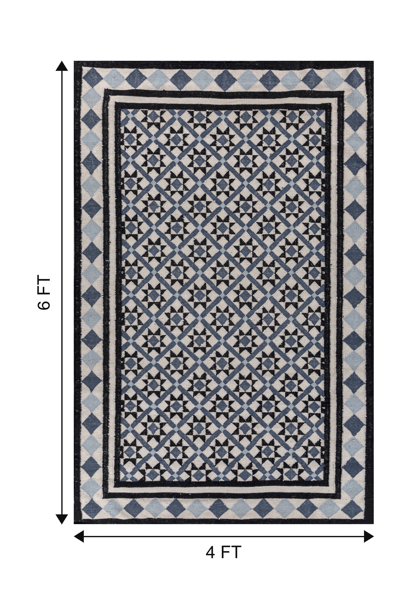 Jaipur Rugs Soft Trellis 4X6 Feet Rug| Antique White & Ebony Hand Knotted Dhurrie Carpet For Living Room