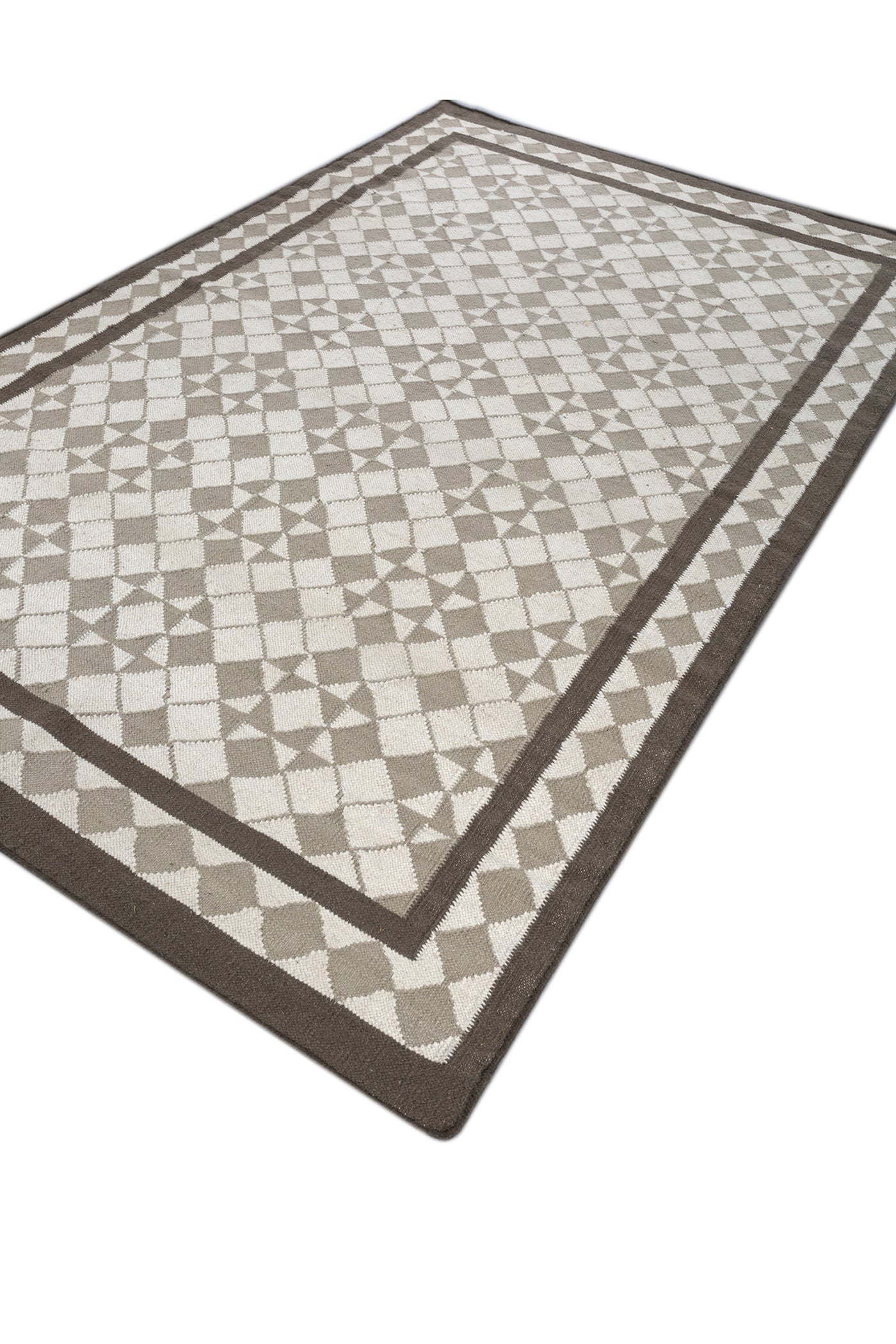 Jaipur Rugs Soft Geometric Lattice 5X8 Feet Rug| Undyed White & Lead Gray Hand Knotted Dhurrie Carpet For Living Room