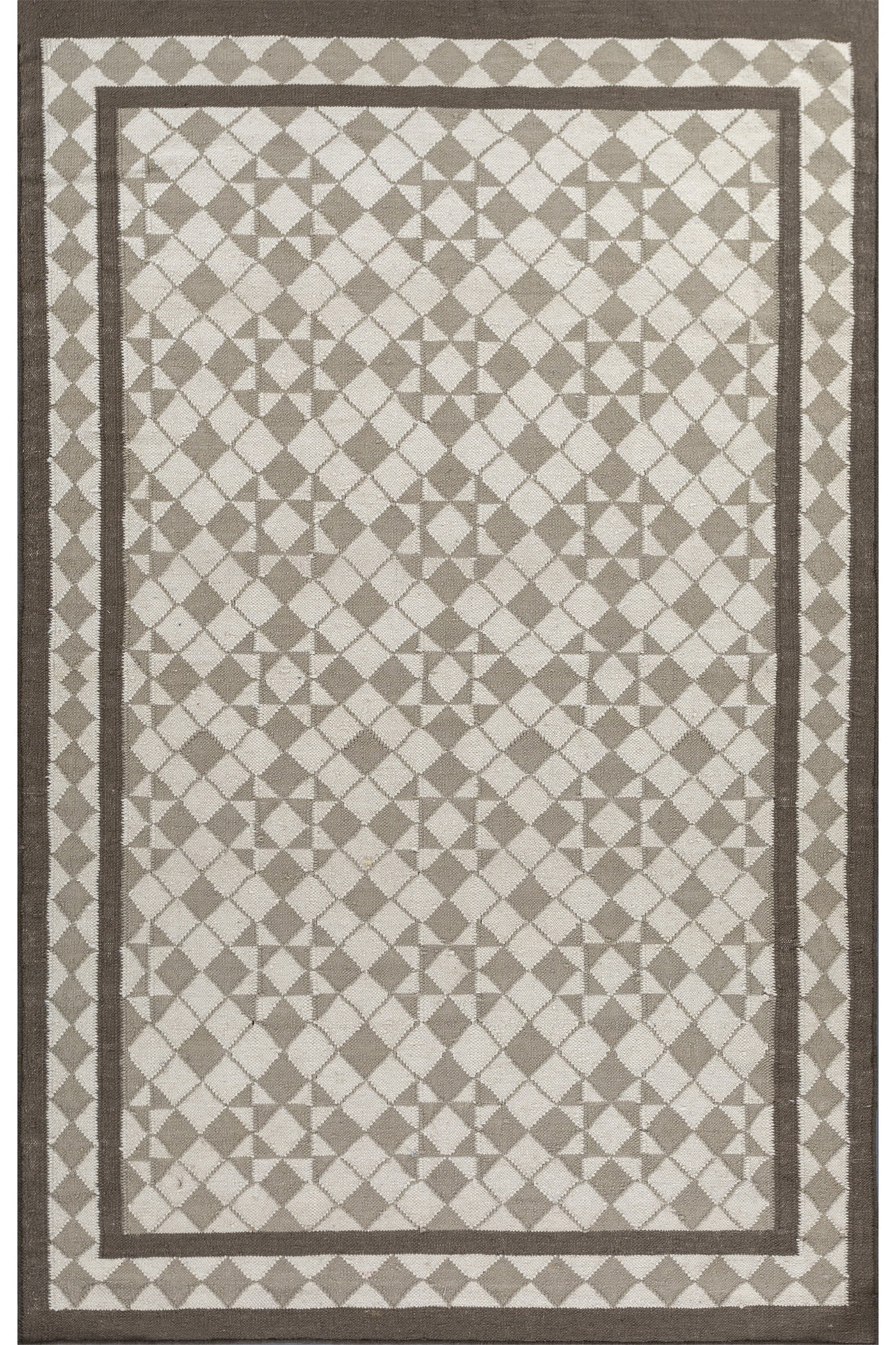 Jaipur Rugs Soft Geometric Lattice 5X8 Feet Rug| Undyed White & Lead Gray Hand Knotted Dhurrie Carpet For Living Room